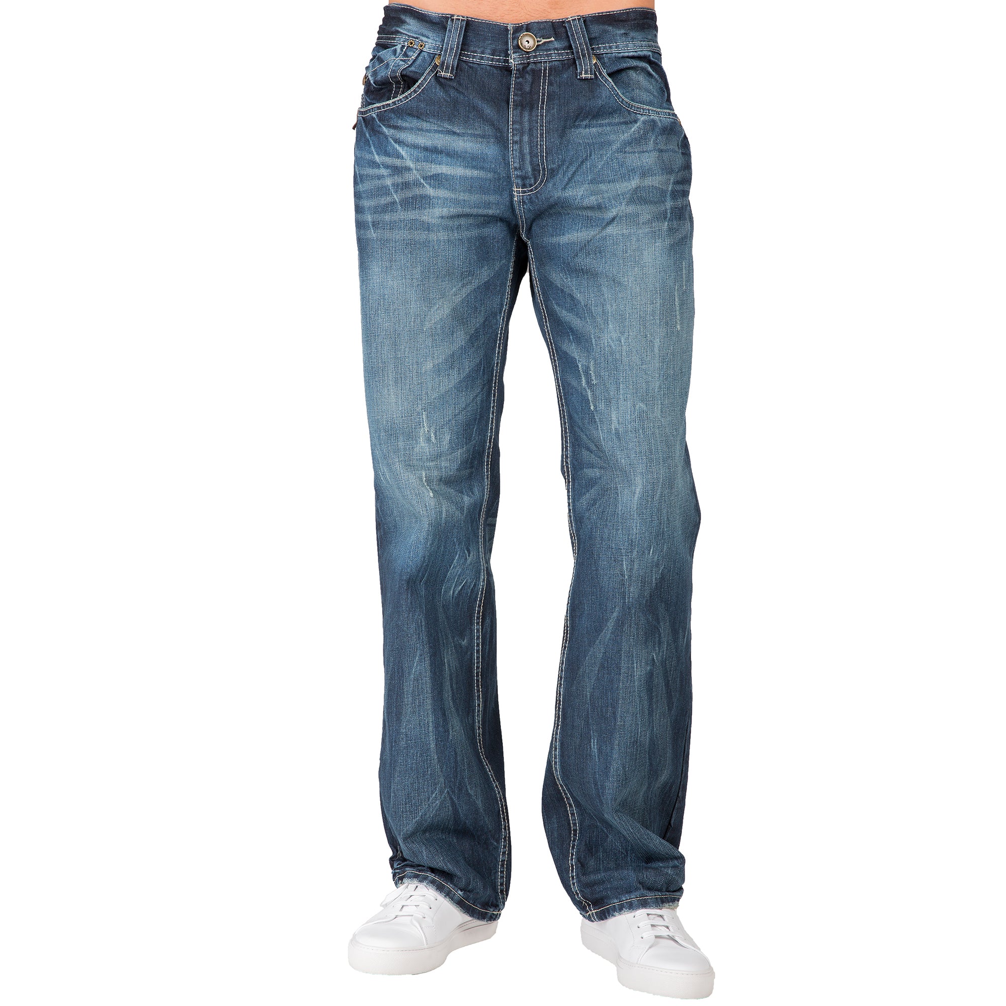 Buckeroo Relaxed Straight Premium Denim signature 5 pocket Jeans Whiskering Scratching