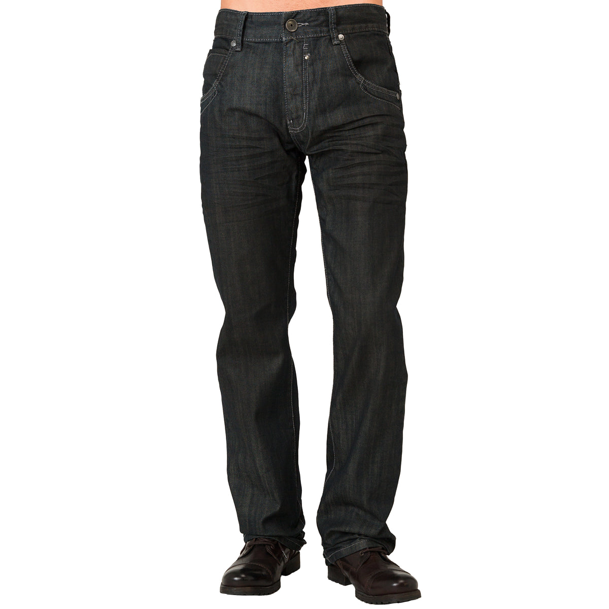 Level 7 Men's Relaxed Straight Dark Blue Oil Stain Zipper Pocket