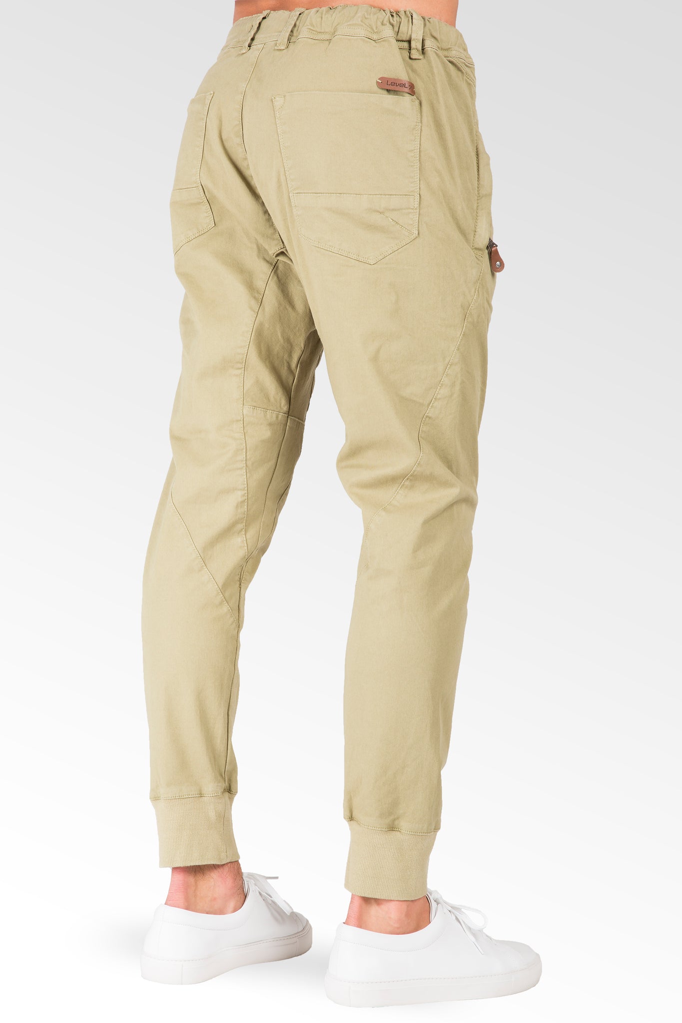 Drop Crotch Fit Avocado Green Premium Stretch Twill Jogger Jeans Zipper Pockets