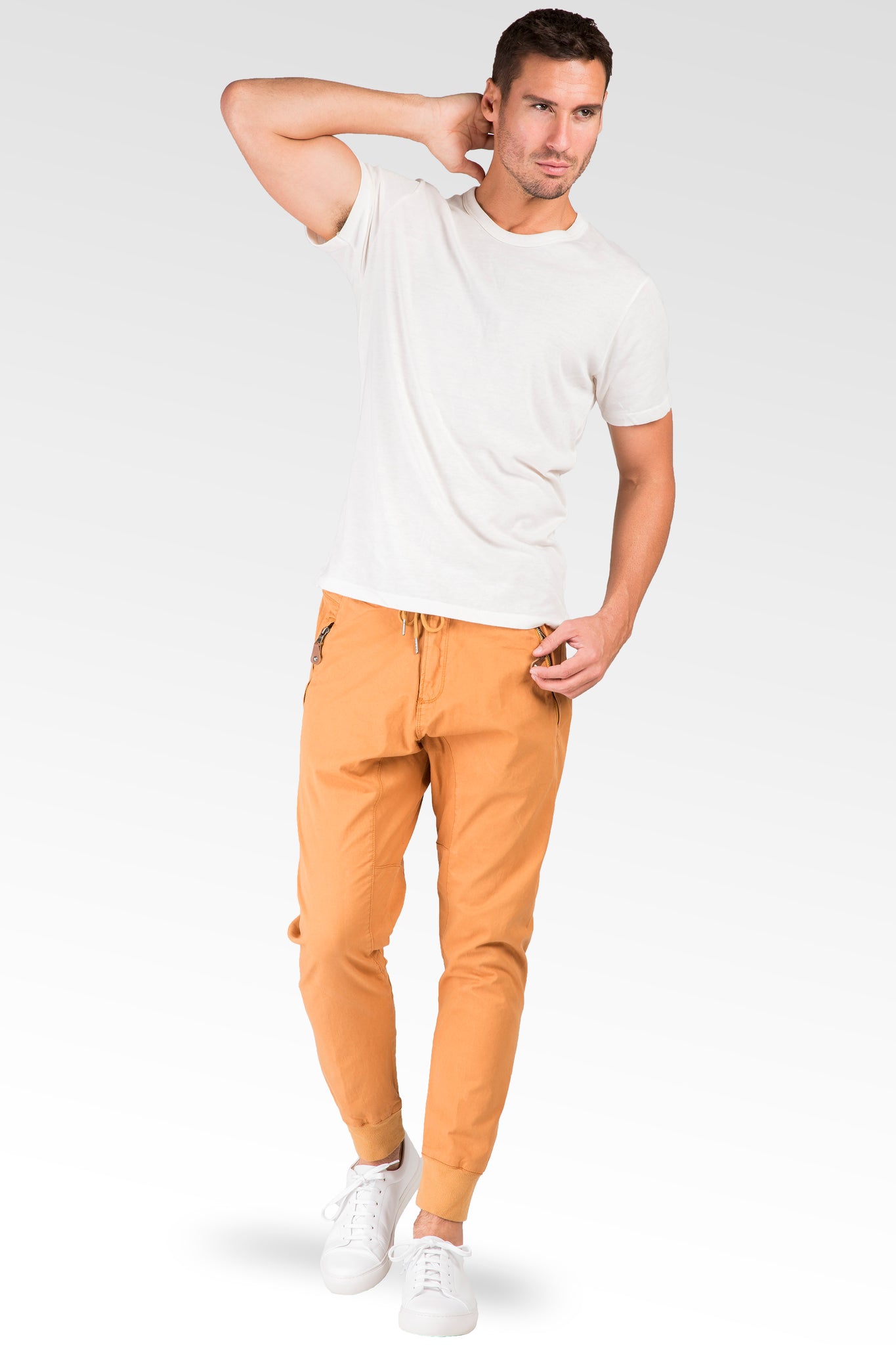 Drop Crotch Premium light Orange Stretch Twill Jogger Jeans Zipper Pockets