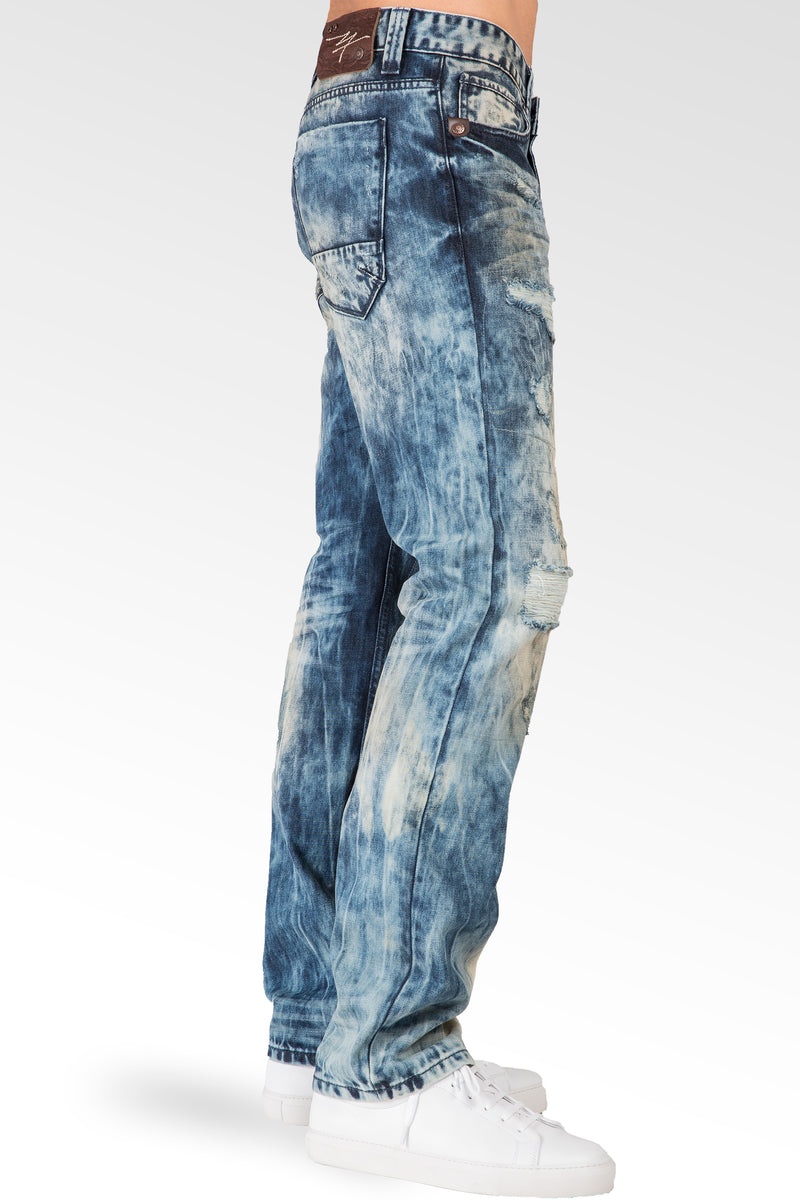 Level 7 Men's Slim Straight Rip & Repair Bleach Tint Wash
