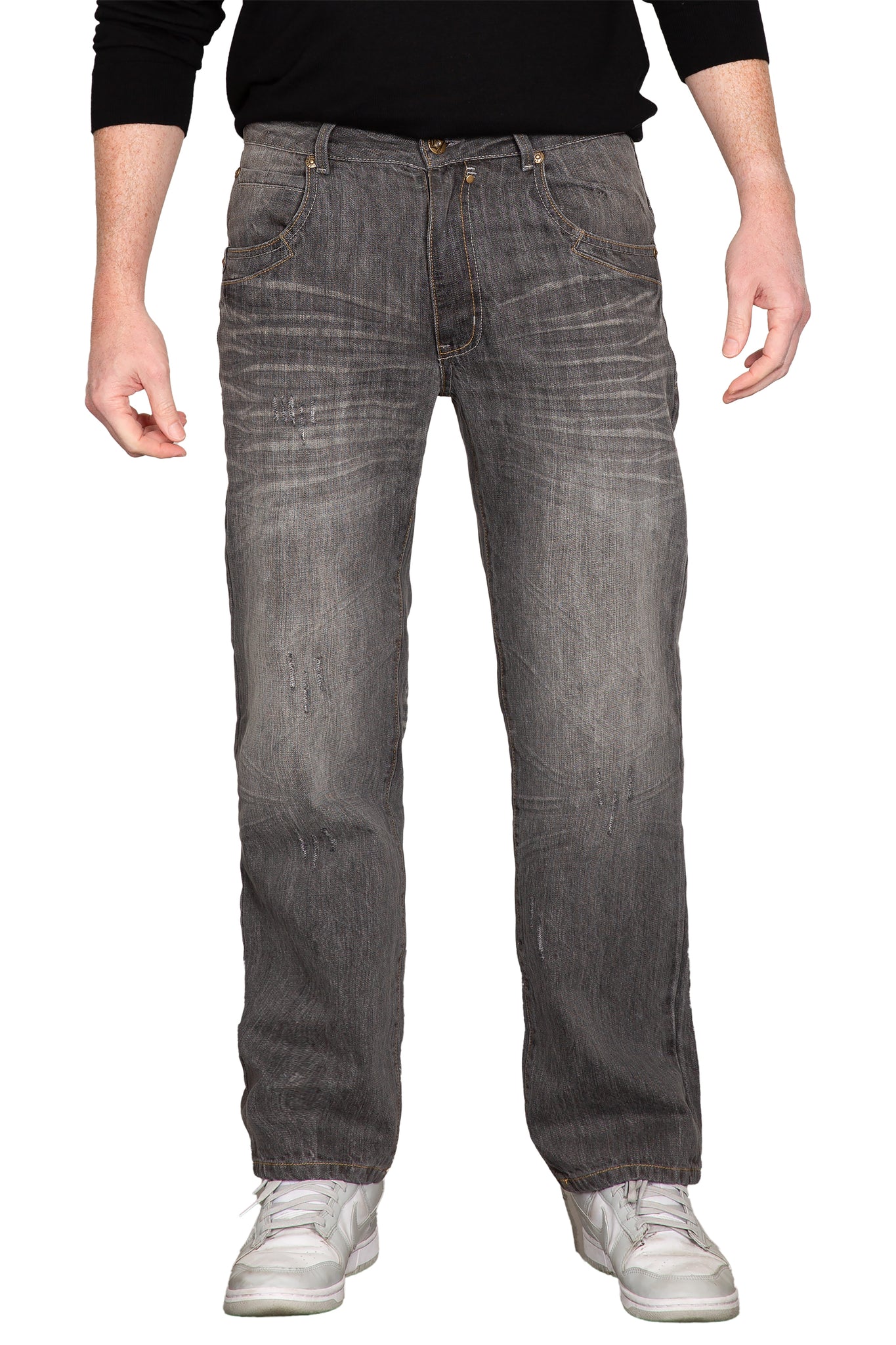 Men's Relaxed Bootcut Denim Distressed Jeans with Zipper Pocket