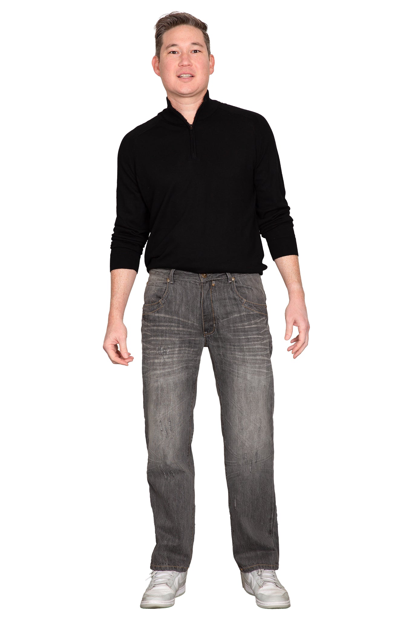 Men's Relaxed Bootcut Denim Distressed Jeans with Zipper Pocket