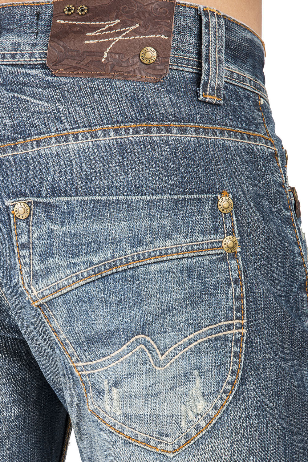 Midrise Relax Bootcut Premium Denim Signature 5-Pocket Jeans Whiskering Scratching