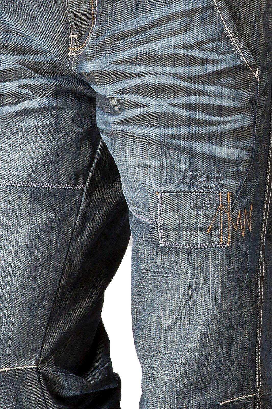 Relaxed Straight Dark Wrinkle Wash Ripped & Repaired Premium Denim Jeans