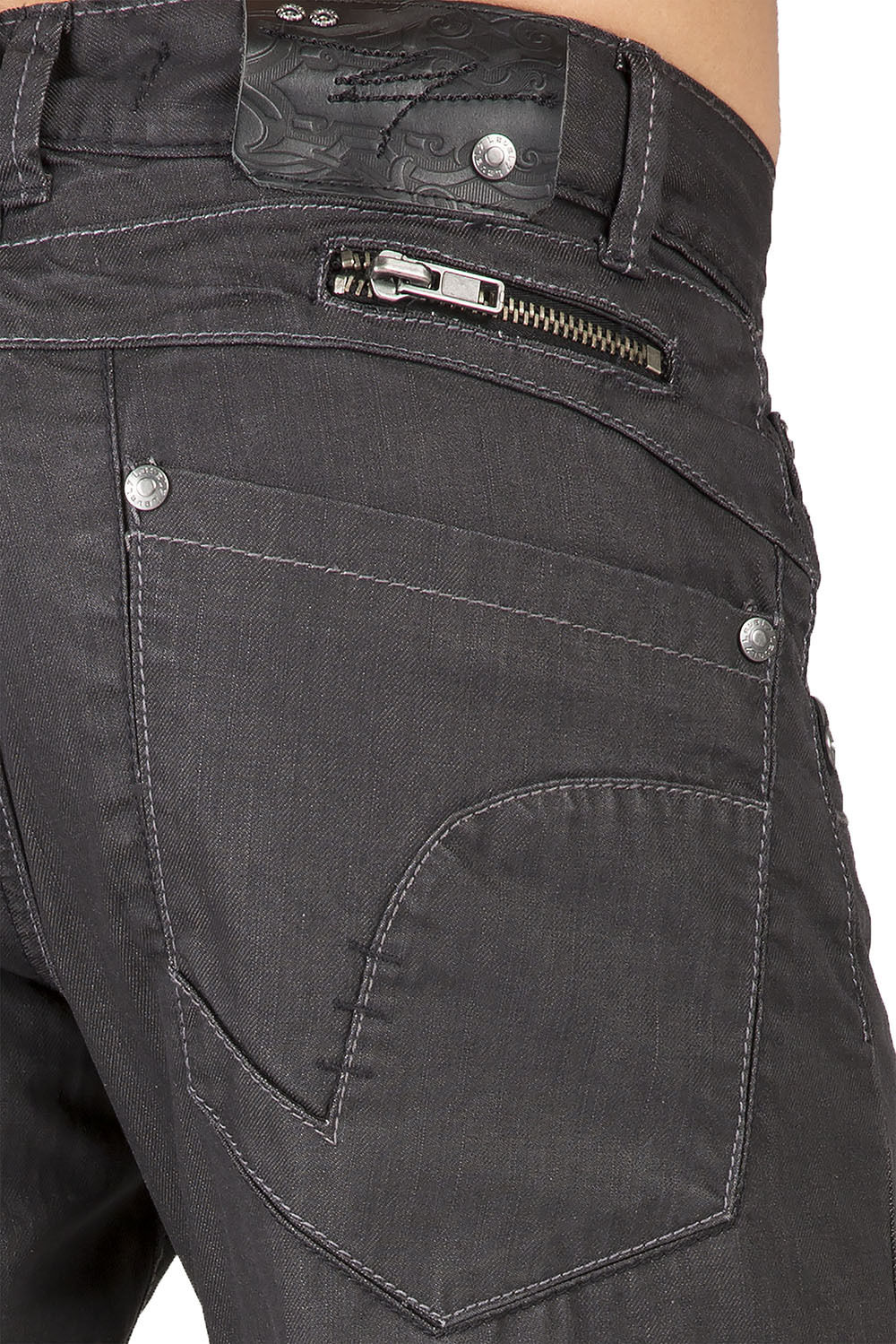 Relaxed Straight Coated Black Premium Denim Jeans Zipper utility Pocket