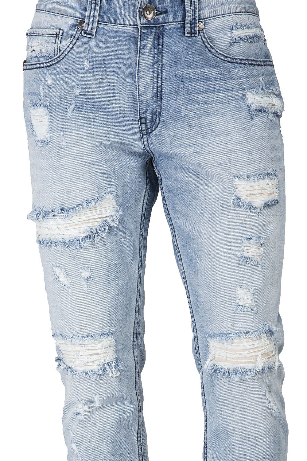 Level 7 Men s Powder Blue Distressed Slim Tapered 5 pocket Jeans Premium Denim Level 7 Jeans