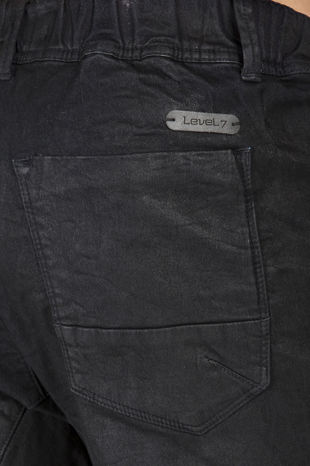 Dark Indigo Premium coated Knit Denim Jogger Jeans, Drop Crotch, Whiskering Wash