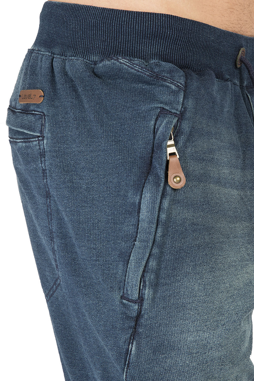 Drop Crotch Premium Knit Denim Jogger Jeans Whisker Zipper Pockets