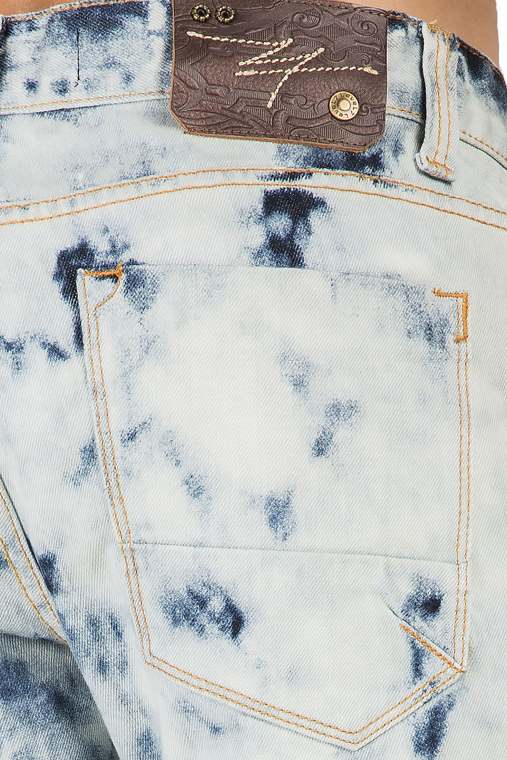 Slim Straight Abstract Bleached Wash Premium Denim Signature 5 Pocket Jeans