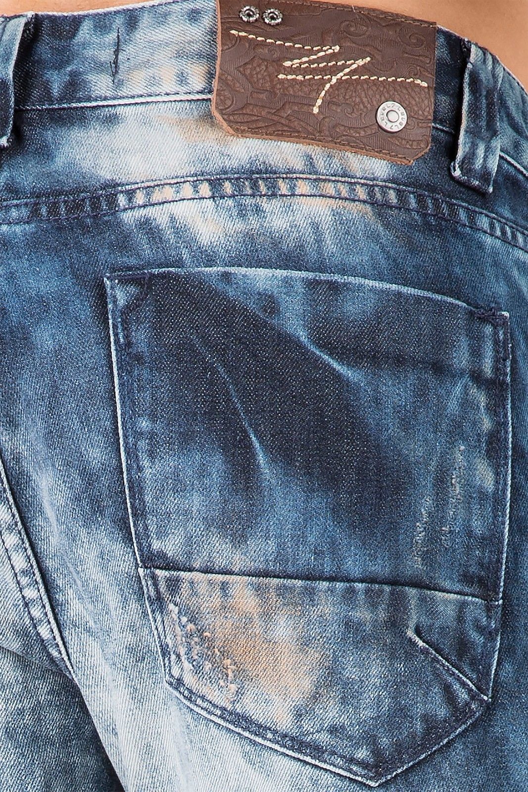 Slim Straight Medium Blue Premium Denim Signature 5 Pocket Jeans Bleached Prism Wash