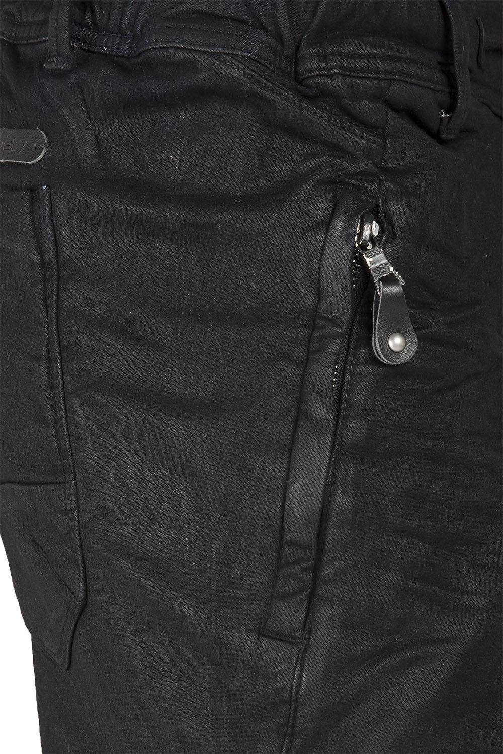 Dark Indigo Premium coated Knit Denim Jogger Jeans, Drop Crotch, Whiskering Wash