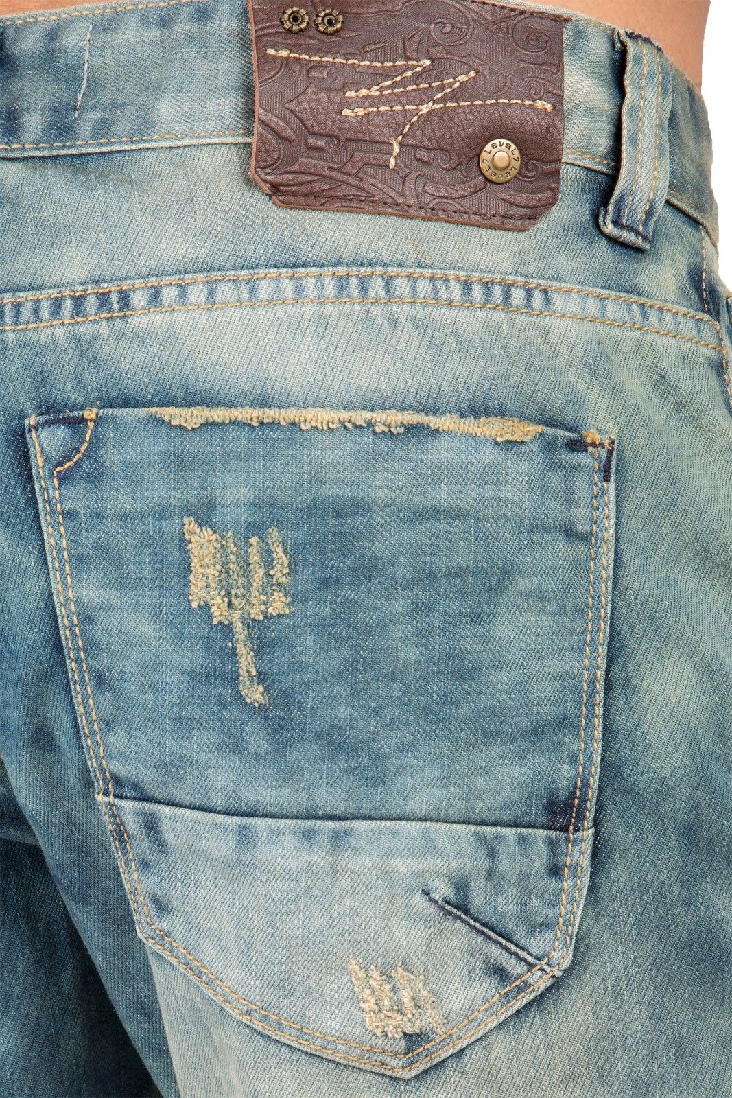 Slim Straight Clouded Mojave Blue Premium Denim Signature 5 Pocket Jeans Distressed
