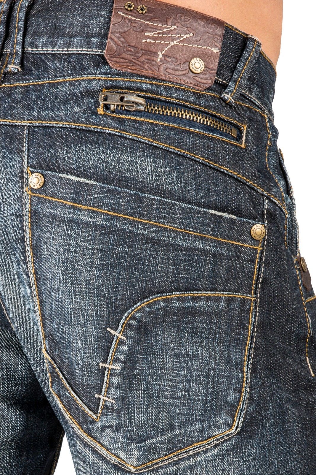 Men's Relaxed Bootcut Coated Premium Denim Jeans Hand Sanding Whisker Zipper Pockets