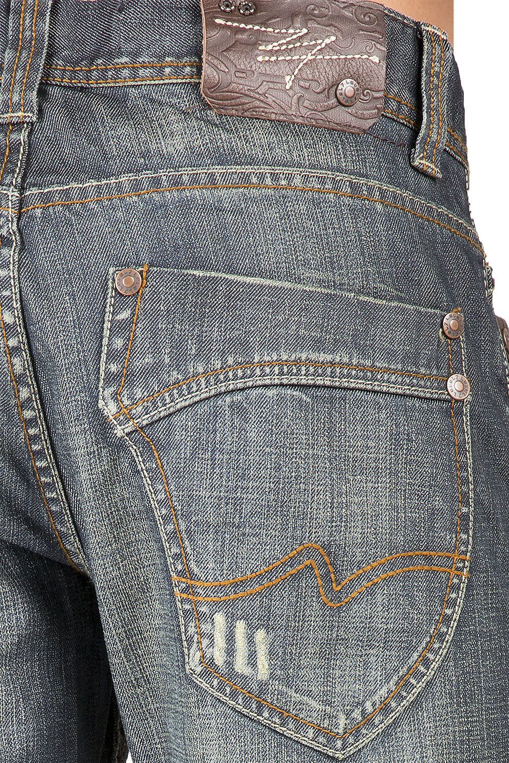 Relaxed Straight Vintage Premium Denim Distressed Signature 5 Pocket Jeans Whiskering