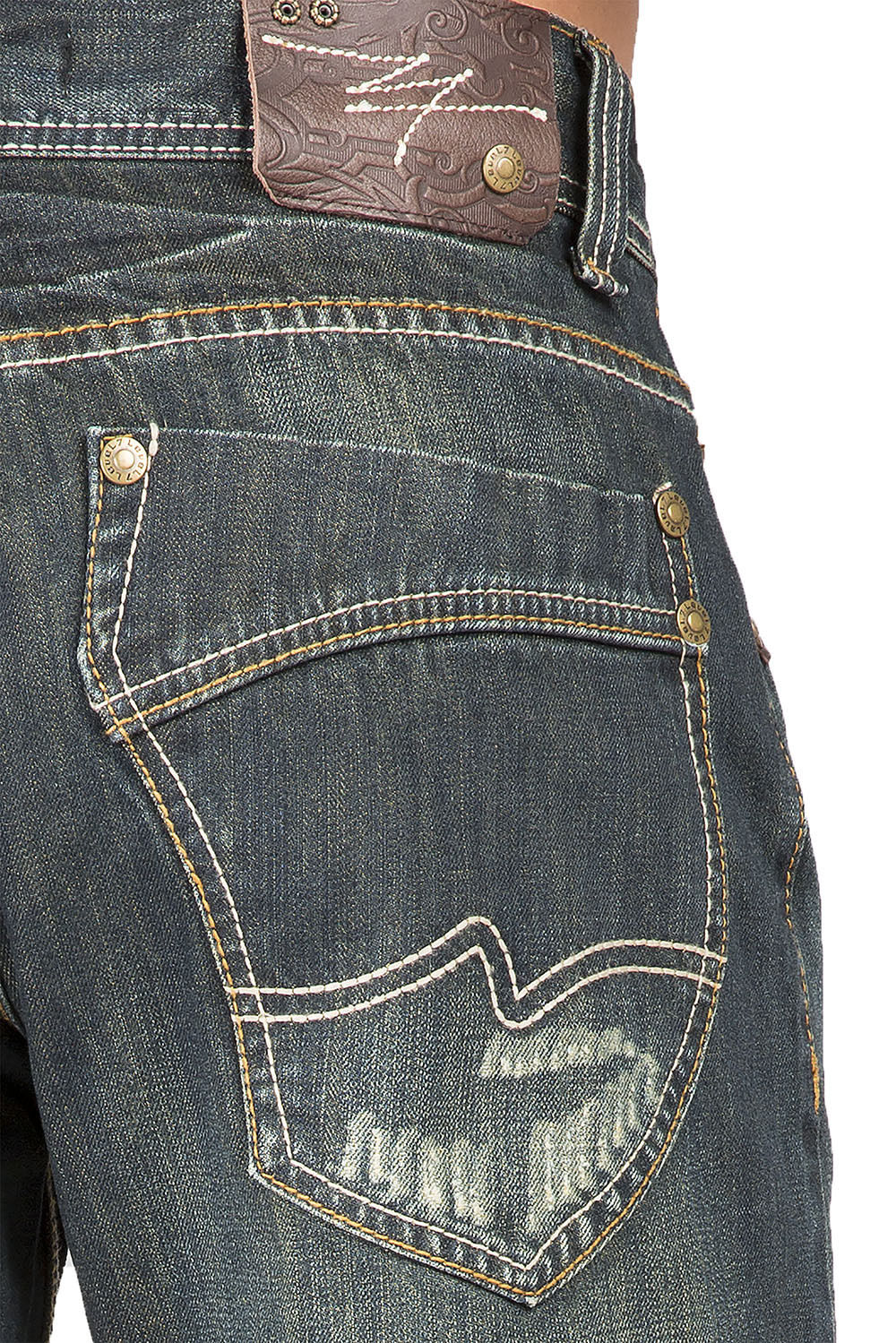 Relaxed Straight Ripped Faded Vintage Premium Denim Signature 5 Pocket Jeans Wrinkle Whisker