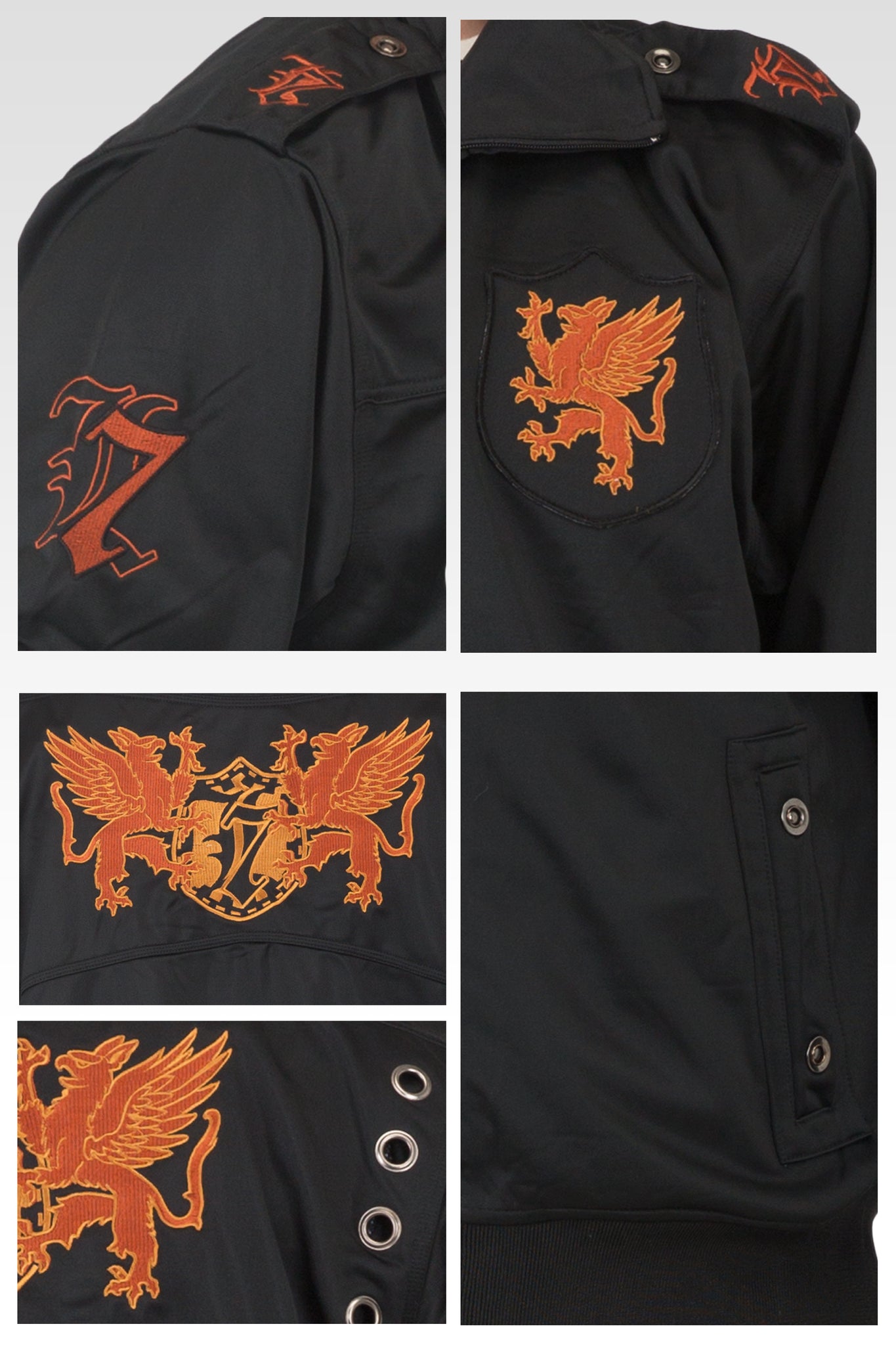 Men's Black Poly Performance Full Zip Track Jacket With Cinnamon Embroidery Patches & Epaulets