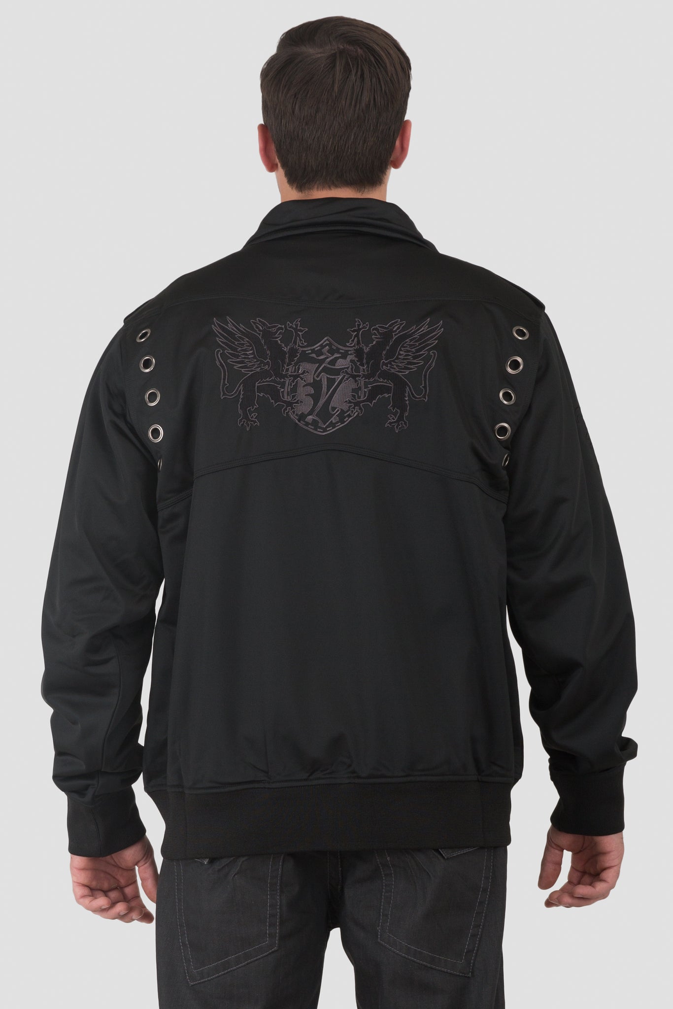 Men's Black Poly Performance Full Zip Track Jacket With Black EMB Patches
