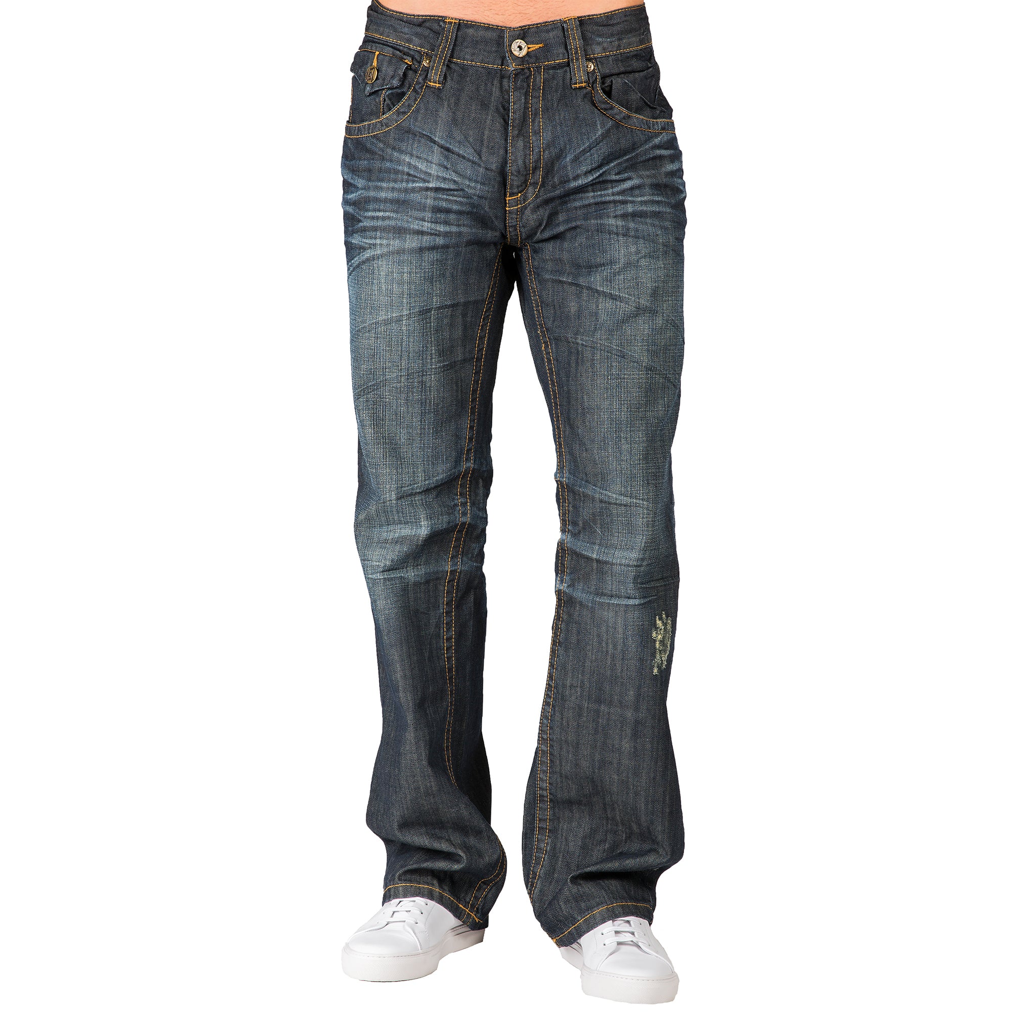 Level Men's Relaxed Bootcut Zip Trim Pocket Dark Vintage Jean