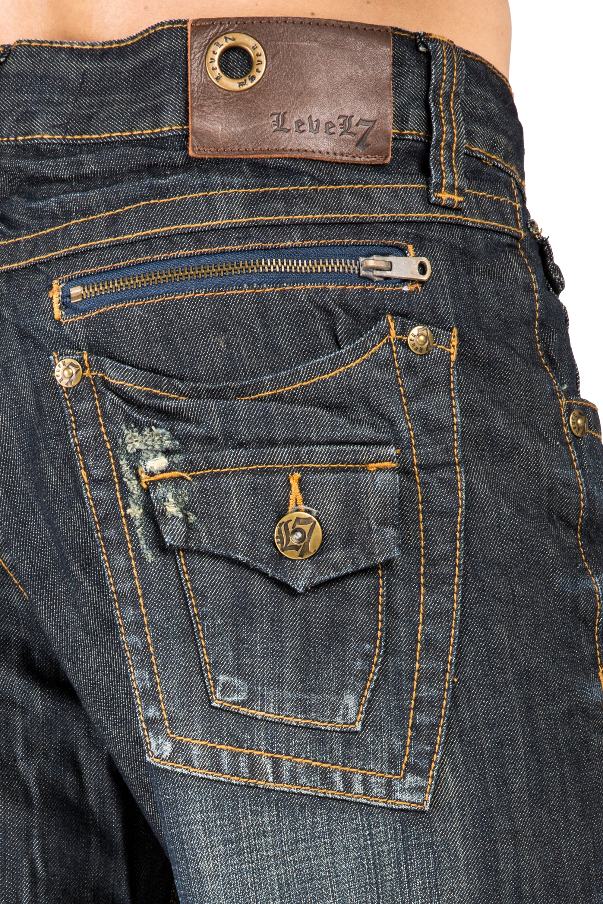 Level 7 Men's Relaxed Bootcut Dark Vintage Jean Zipper Pockets