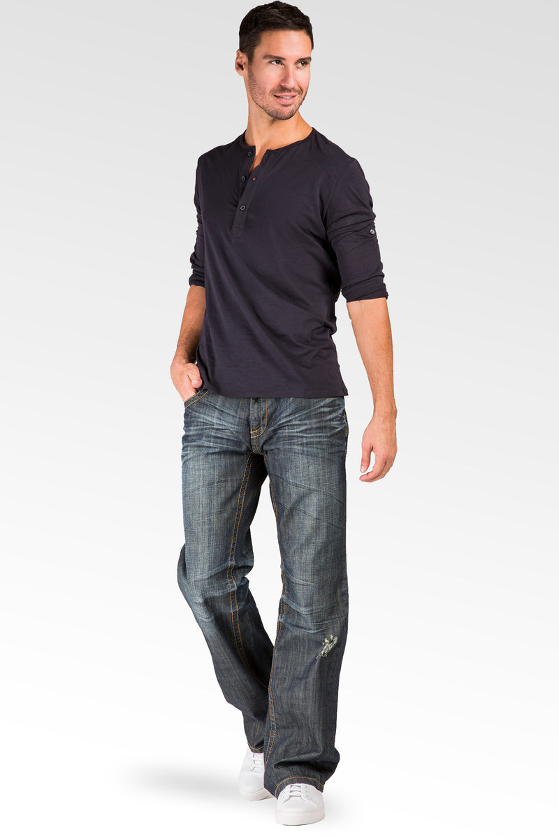 Level 7 Men's Relaxed Bootcut Zip Trim Pocket Dark Vintage Jean Premium ...