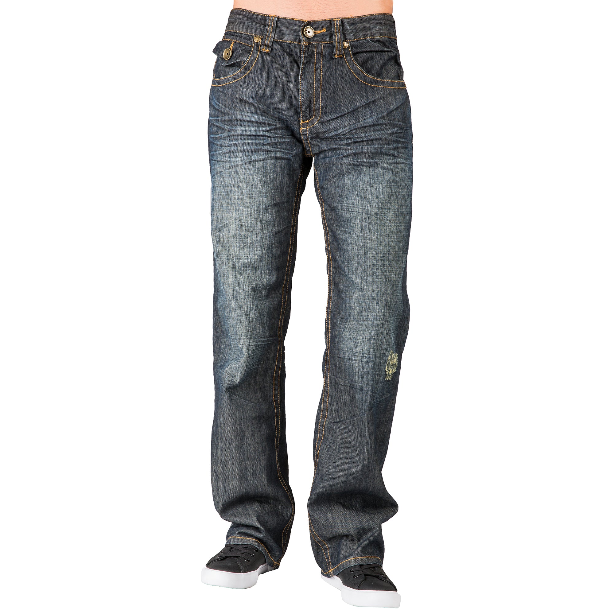 Level 7 Men's Relaxed Bootcut Dark Vintage Jean Zipper Pockets