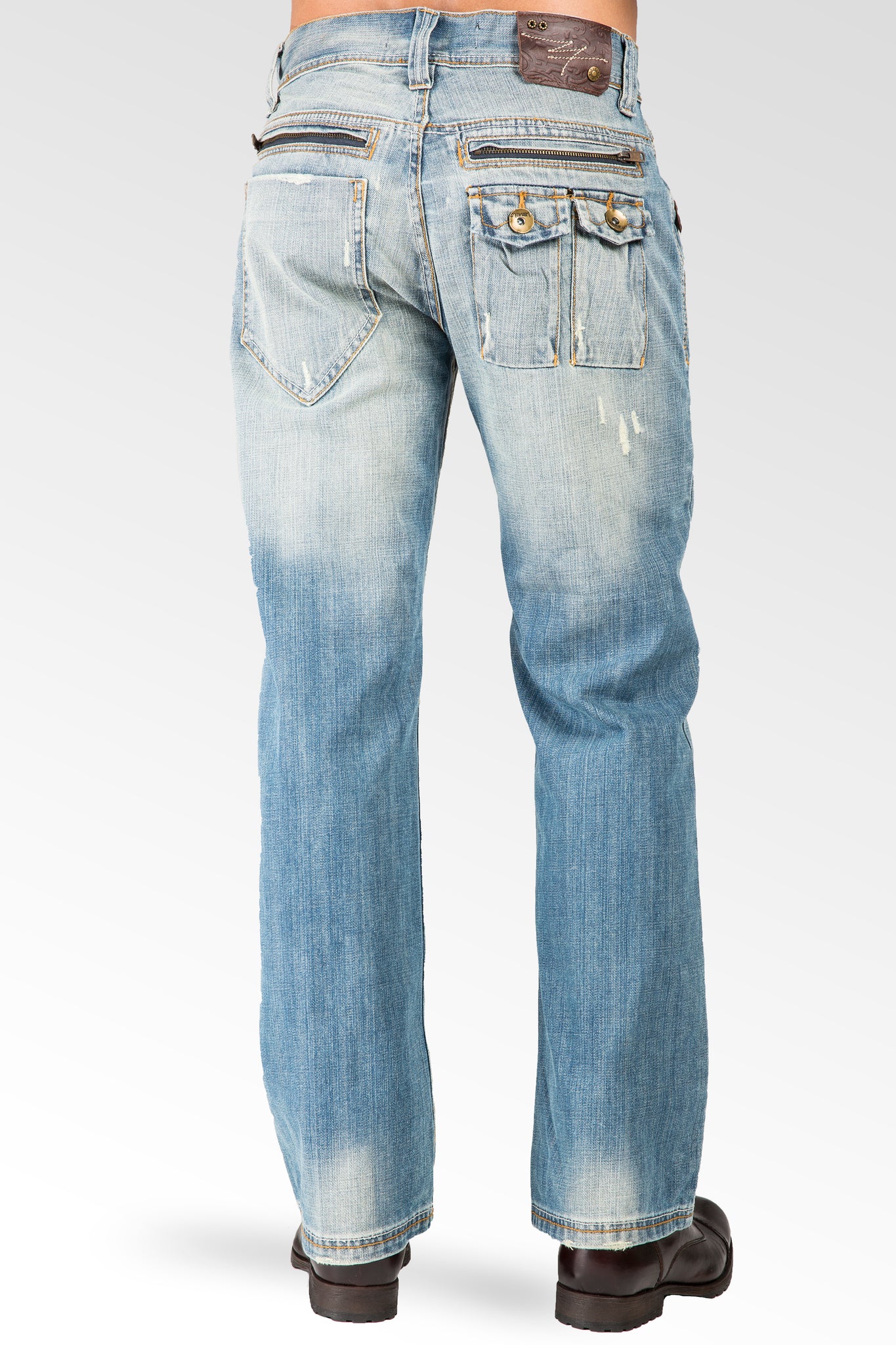 Level 7 Men's Relaxed Bootcut Distressed Jeans