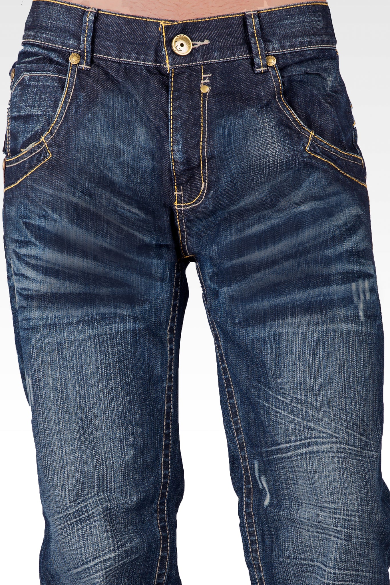 Men's Relaxed Bootcut Premium Denim Medium Blue Distressed Jean Zipper Utility Pocket - Blue Man