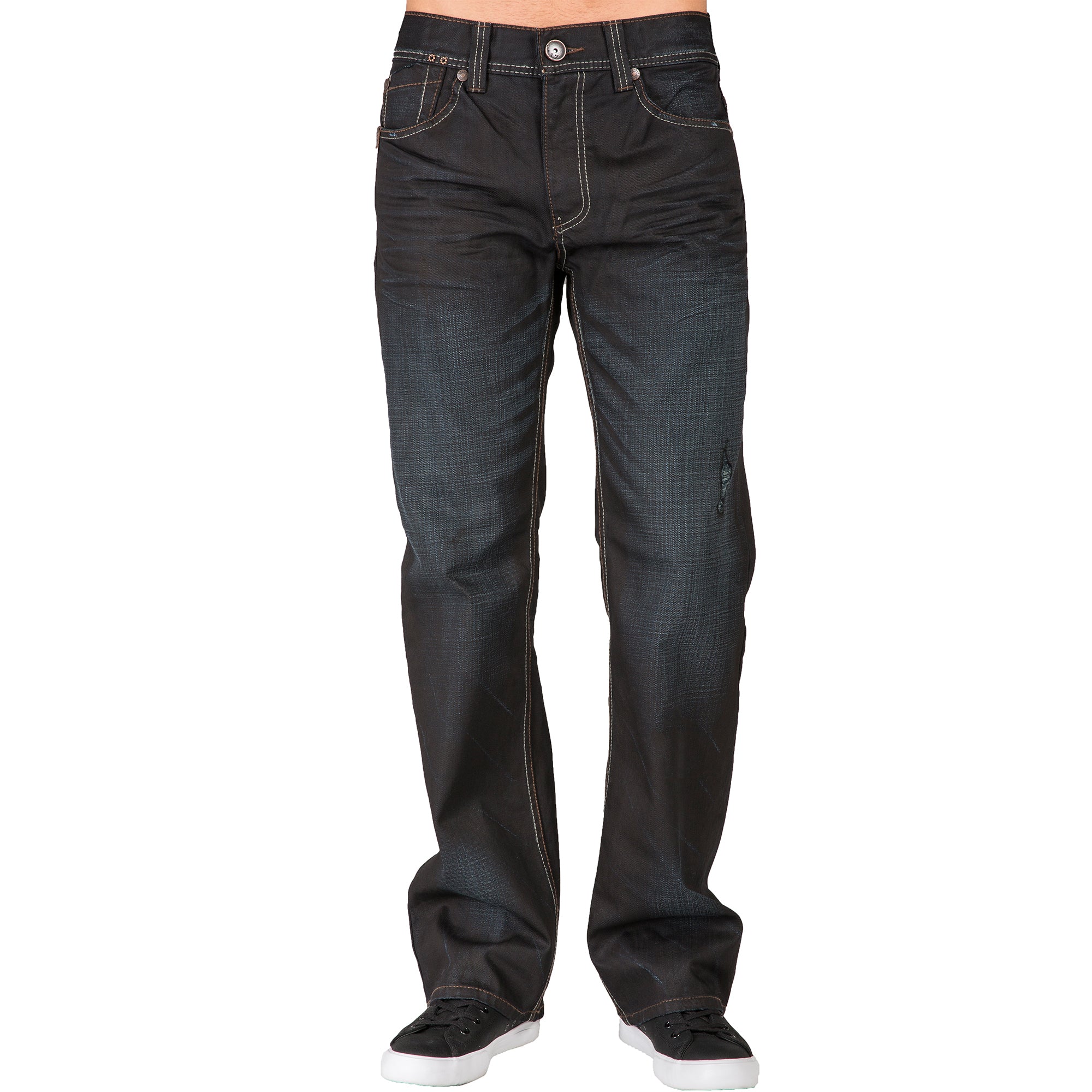 Level 7 Men's Relaxed Bootcut Black coated Hand sanded 5-Pocket