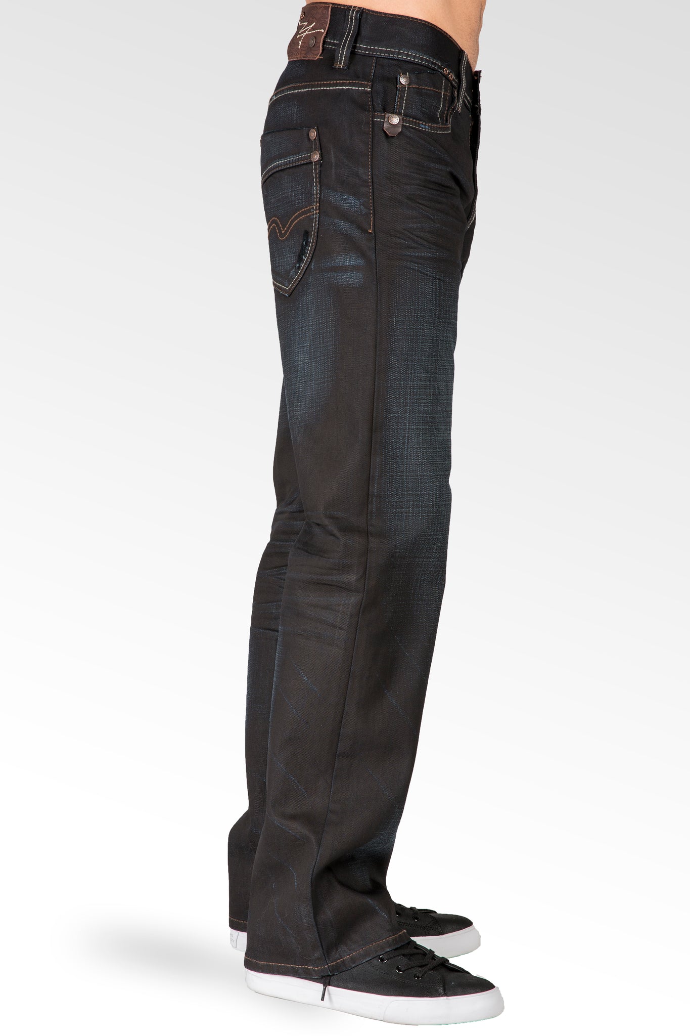 Men's Relaxed Bootcut Black Premium Denim 5 Pocket Jeans Black Overspray Coating