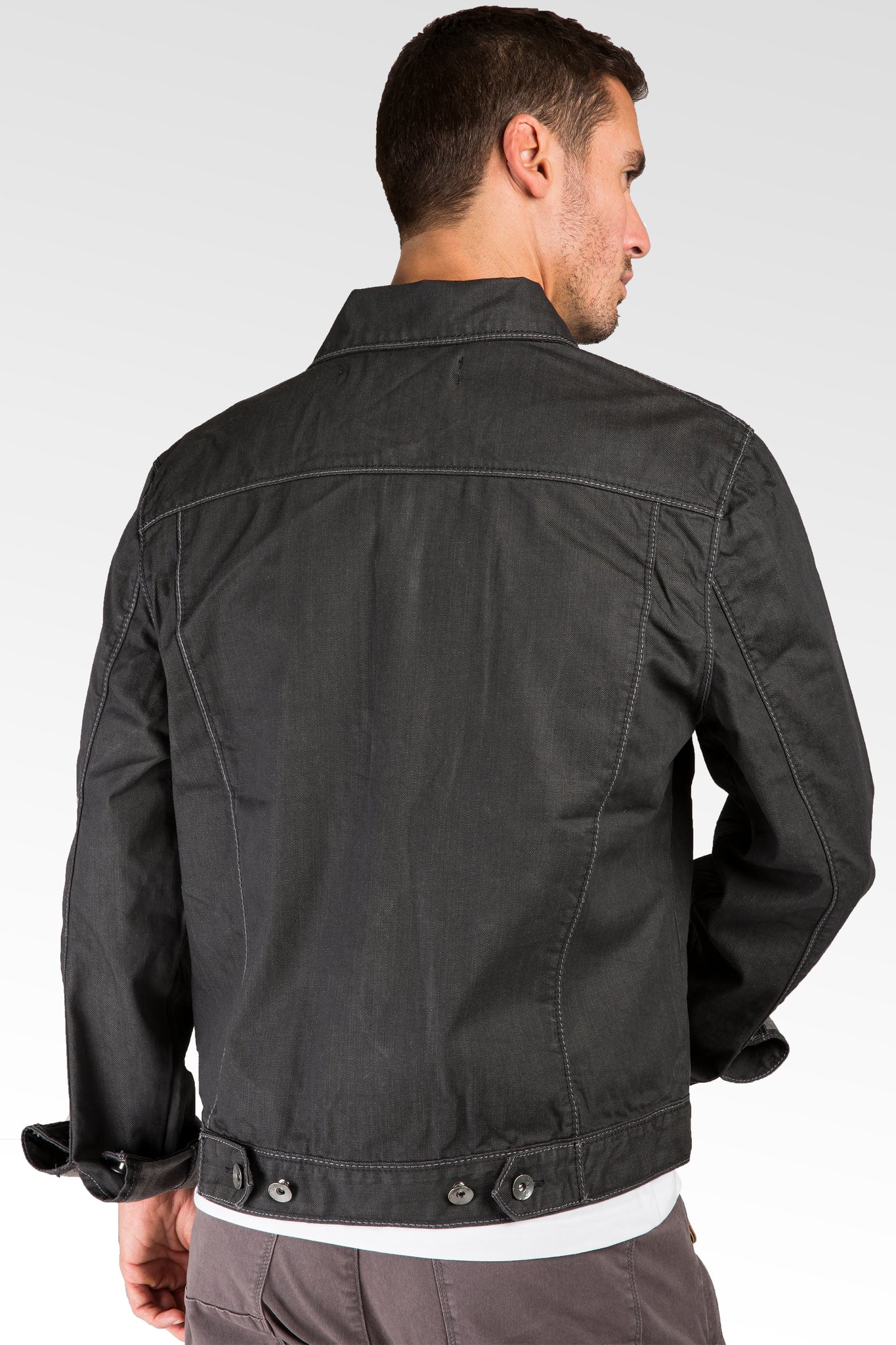 Espresso Coated Dark Gray Premium Denim Trucker Jacket Rugged Retro Wash