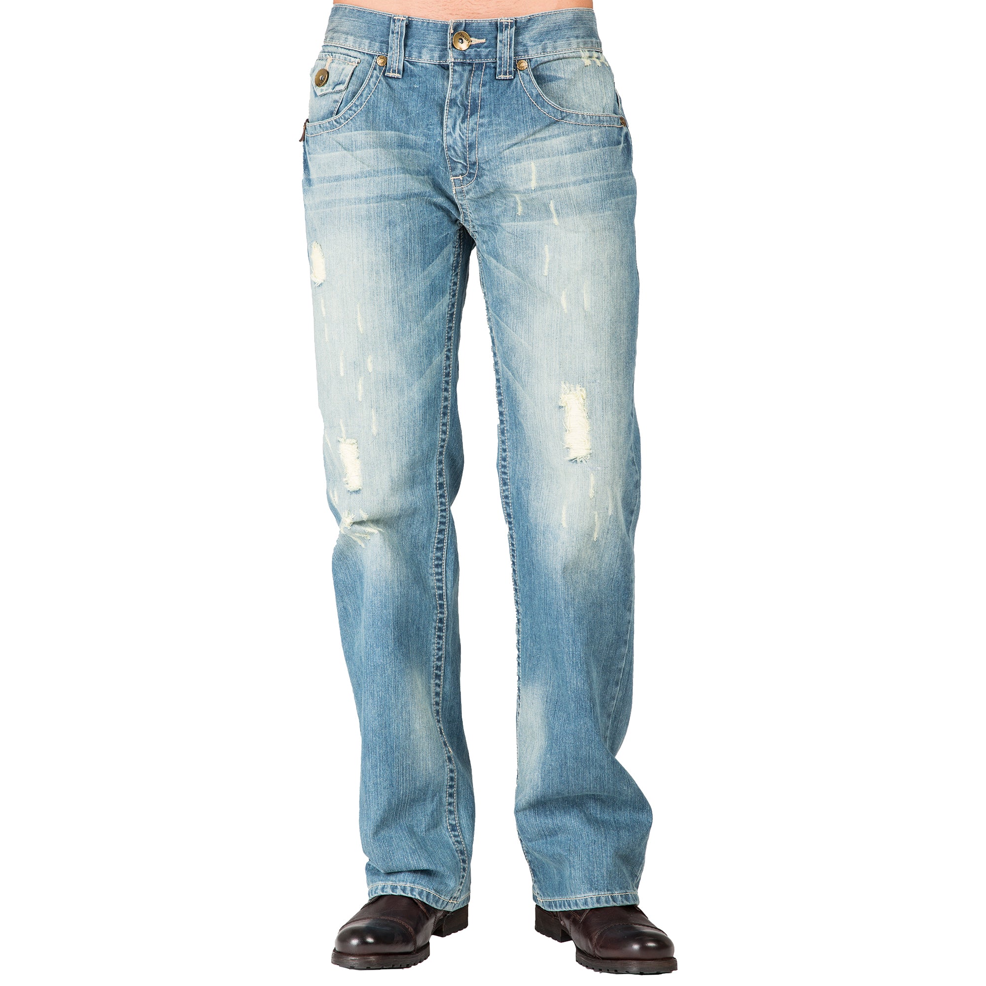 Level Men's Zip Pockets Light Distressed Wash Relaxed Straight