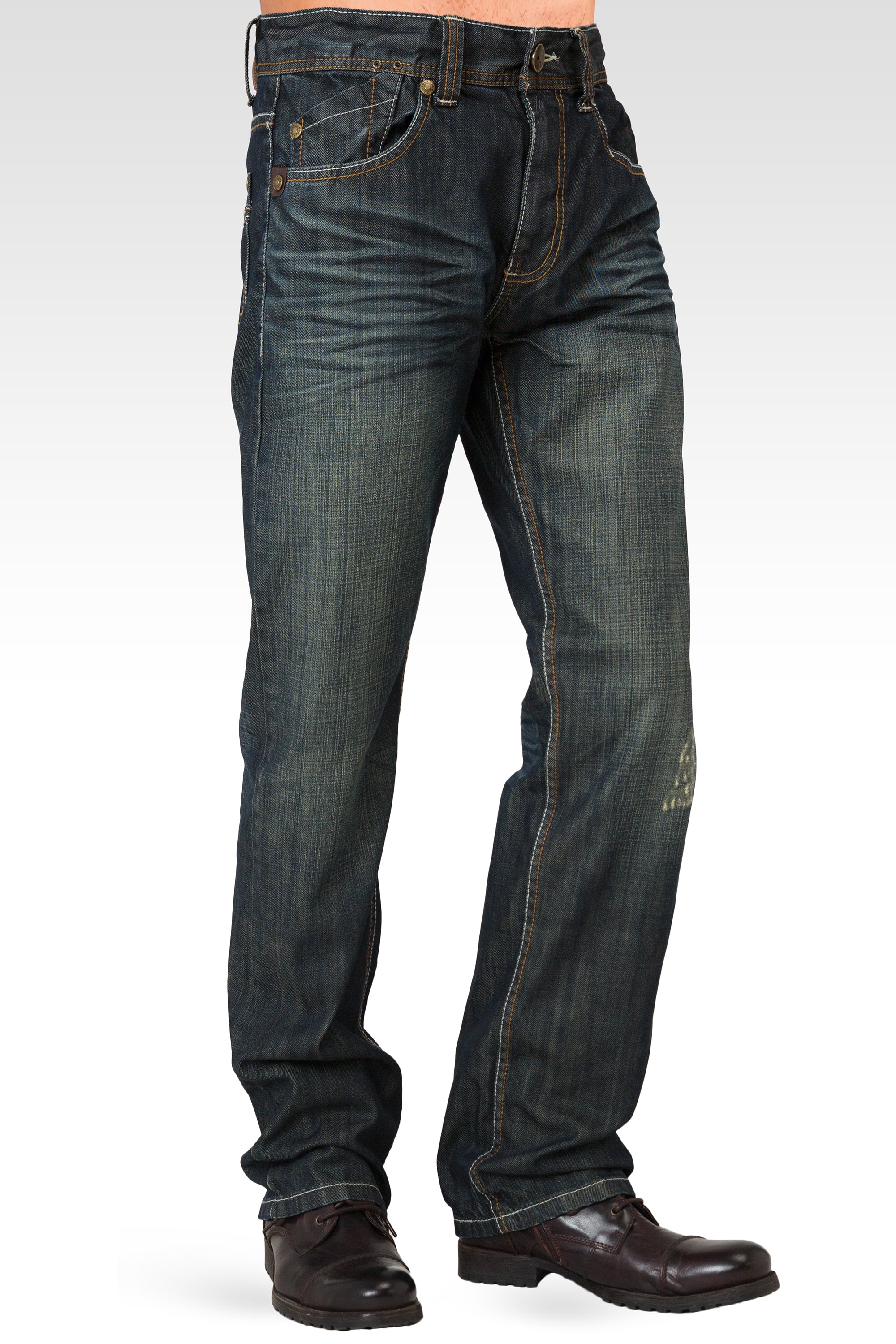 Level 7 Men's Relaxed Straight Signature Stone Wash Dark Blue