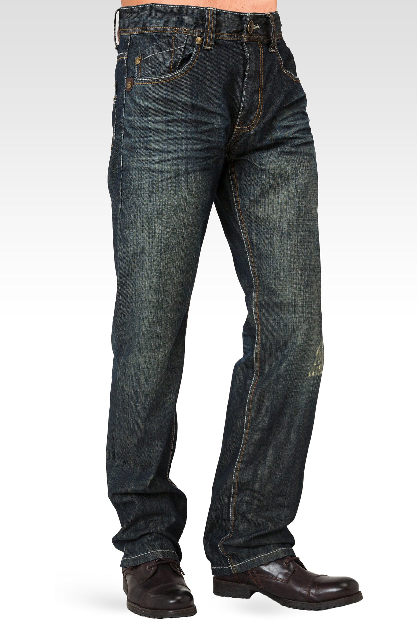 Level 7 Men\'s Relaxed Straight – Level Jeans Wash Denim Premium Blue Dark Jeans Distressed Stone Signature 7