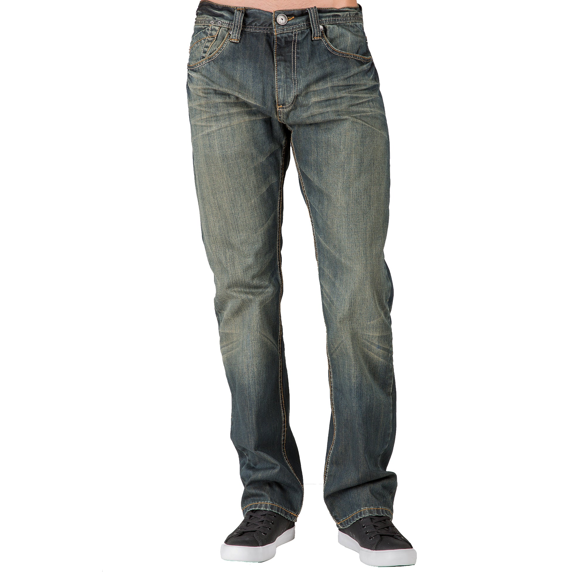 Relaxed Straight Faded Rustic Tinting Premium Denim Signature 5 Pocket Jeans Hand Rub