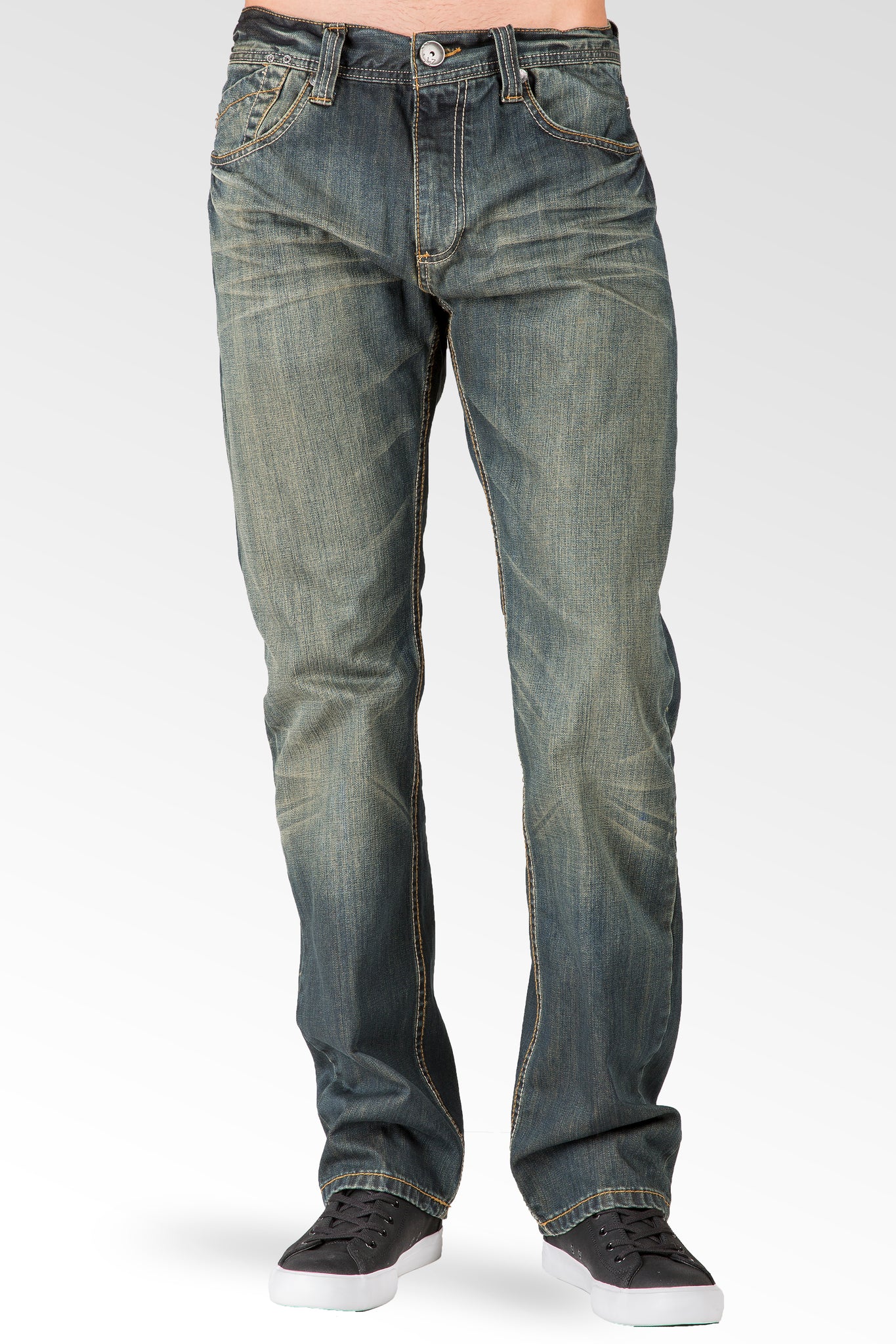 Relaxed Straight Faded Rustic Tinting Premium Denim Signature 5 Pocket Jeans Hand Rub