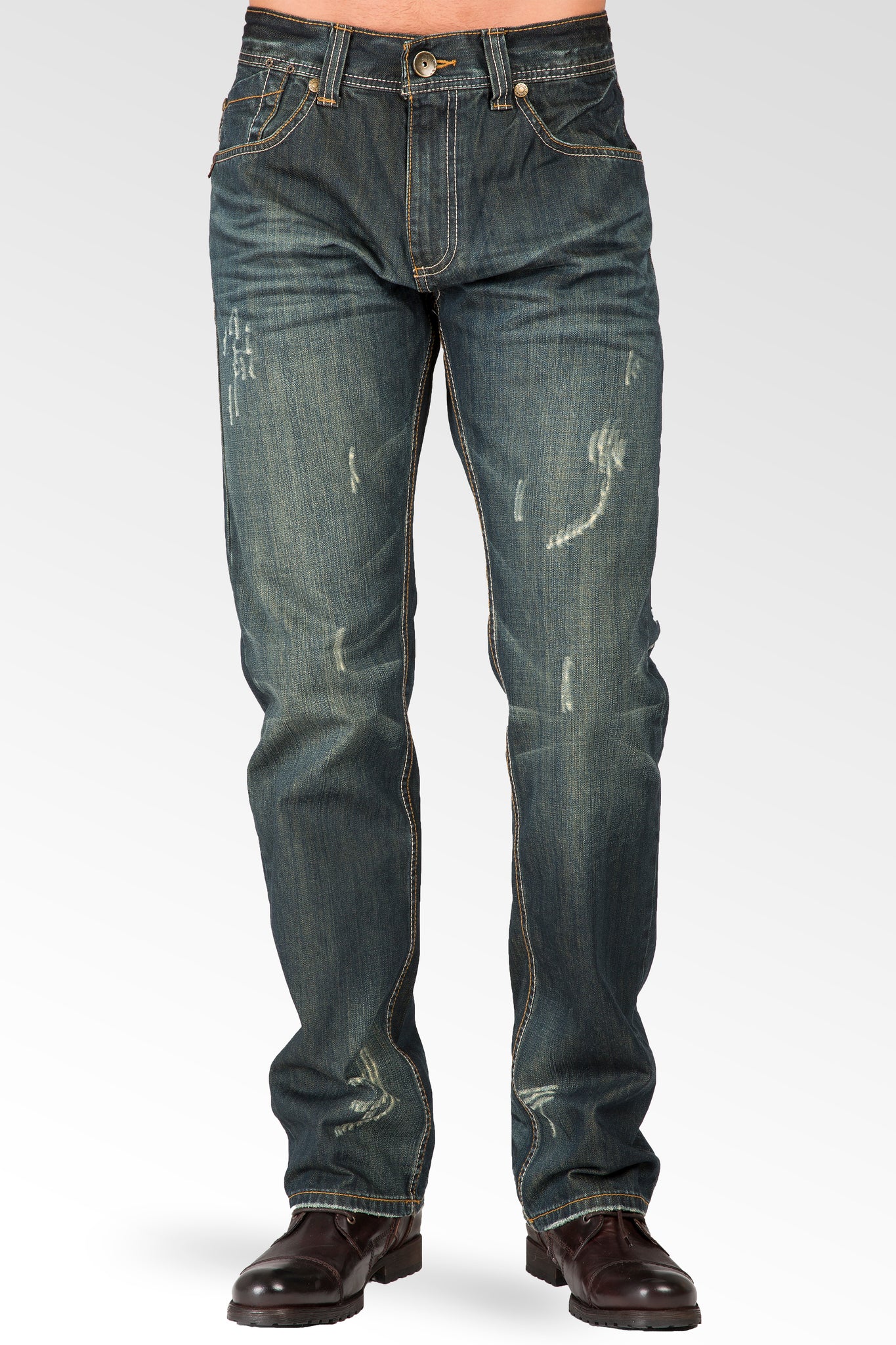 Relaxed Straight Ripped Faded Vintage Premium Denim Signature 5 Pocket Jeans Wrinkle Whisker