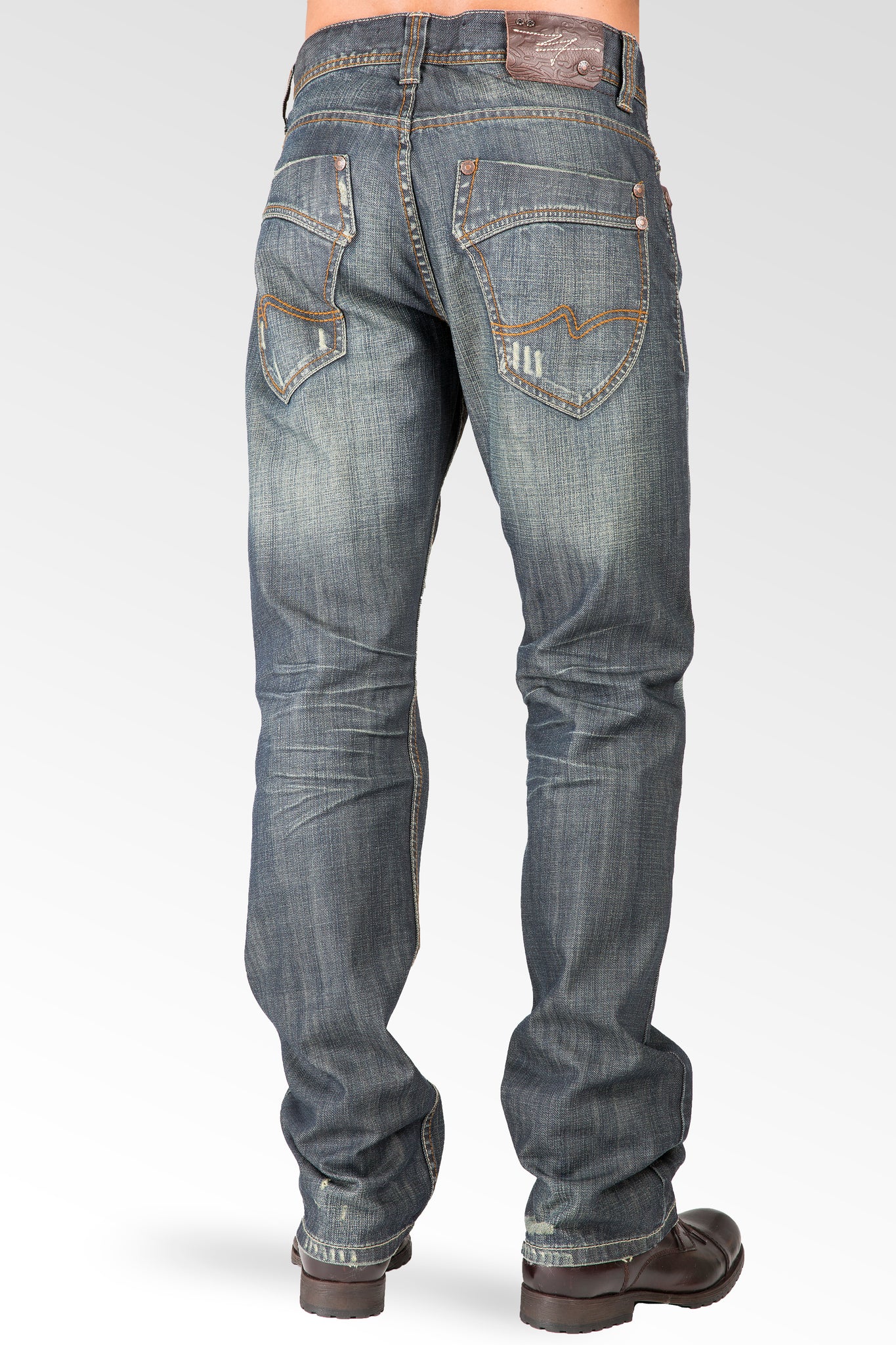 Relaxed Straight Vintage Premium Denim Distressed Signature 5 Pocket Jeans Whiskering