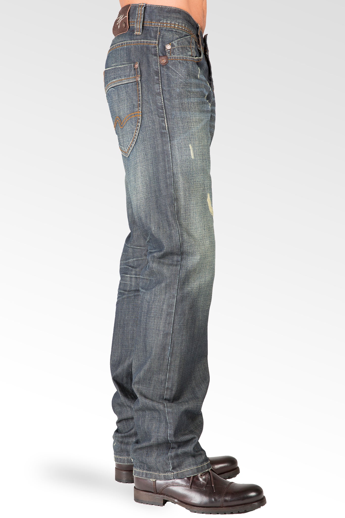 Relaxed Straight Vintage Premium Denim Distressed Signature 5 Pocket Jeans Whiskering