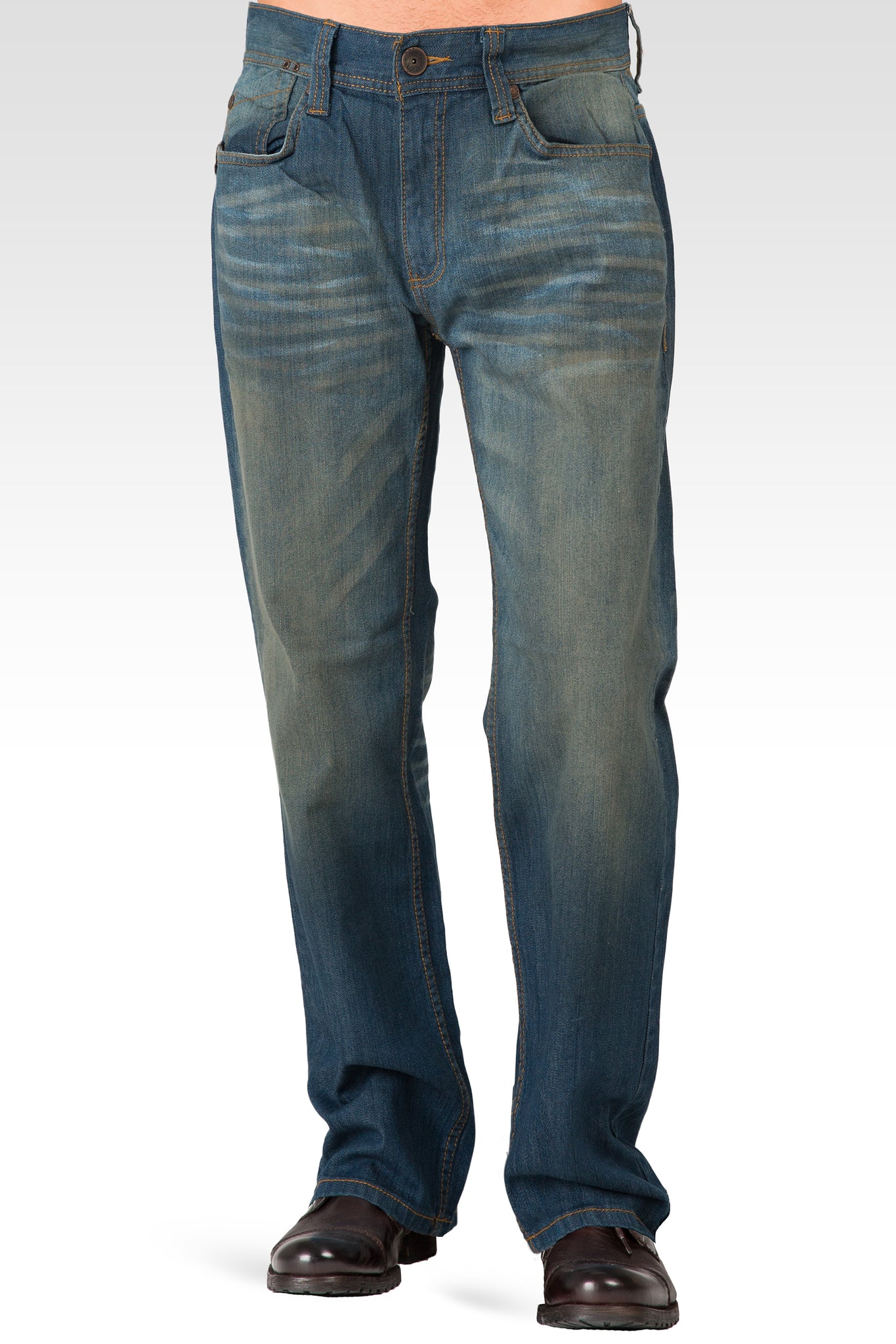 Men's Midrise Relaxed Bootcut Medium Blue Premium Vintage Wash Jeans