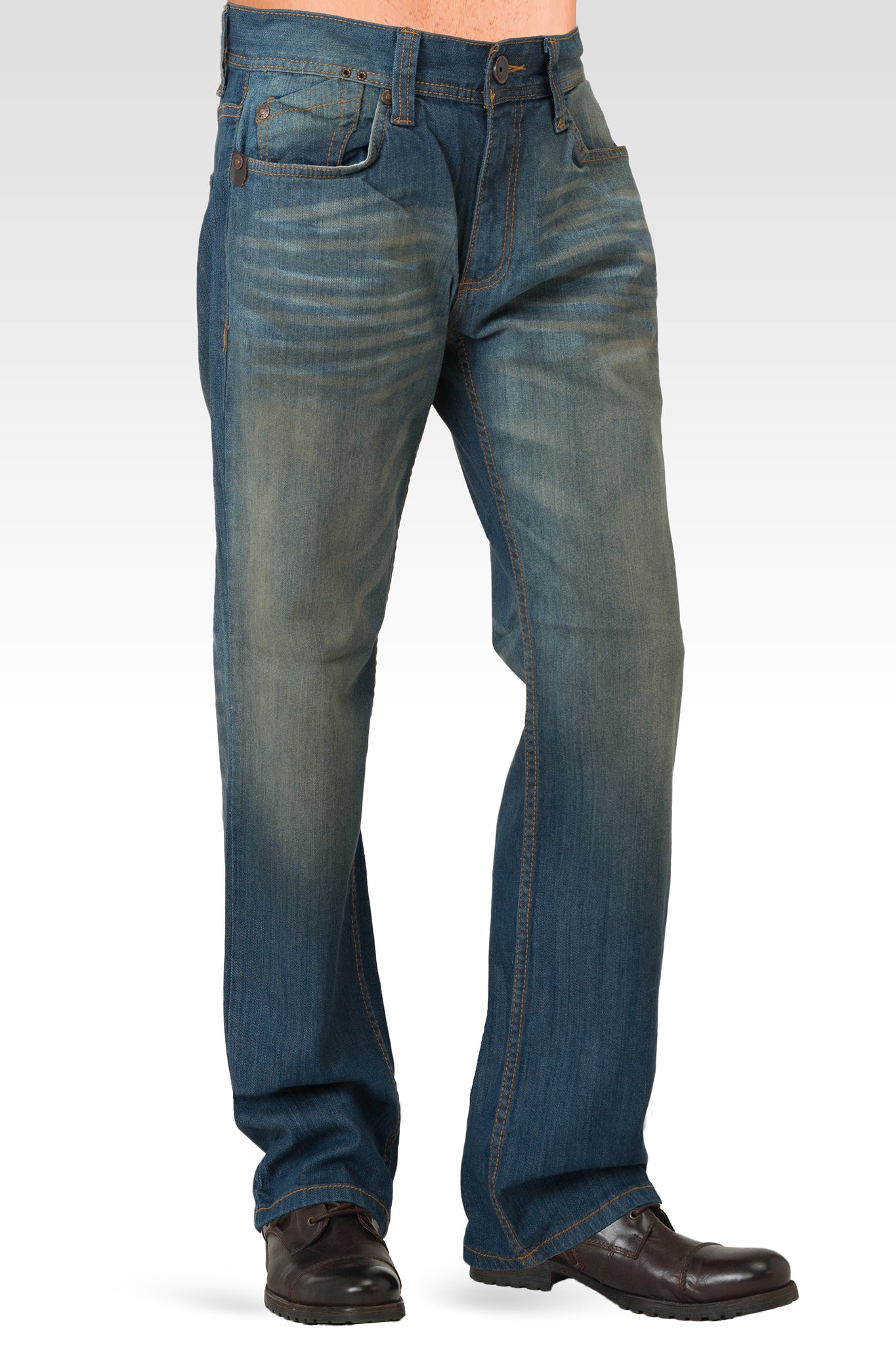 Men's Midrise Relaxed Bootcut Medium Blue Premium Vintage Wash Jeans