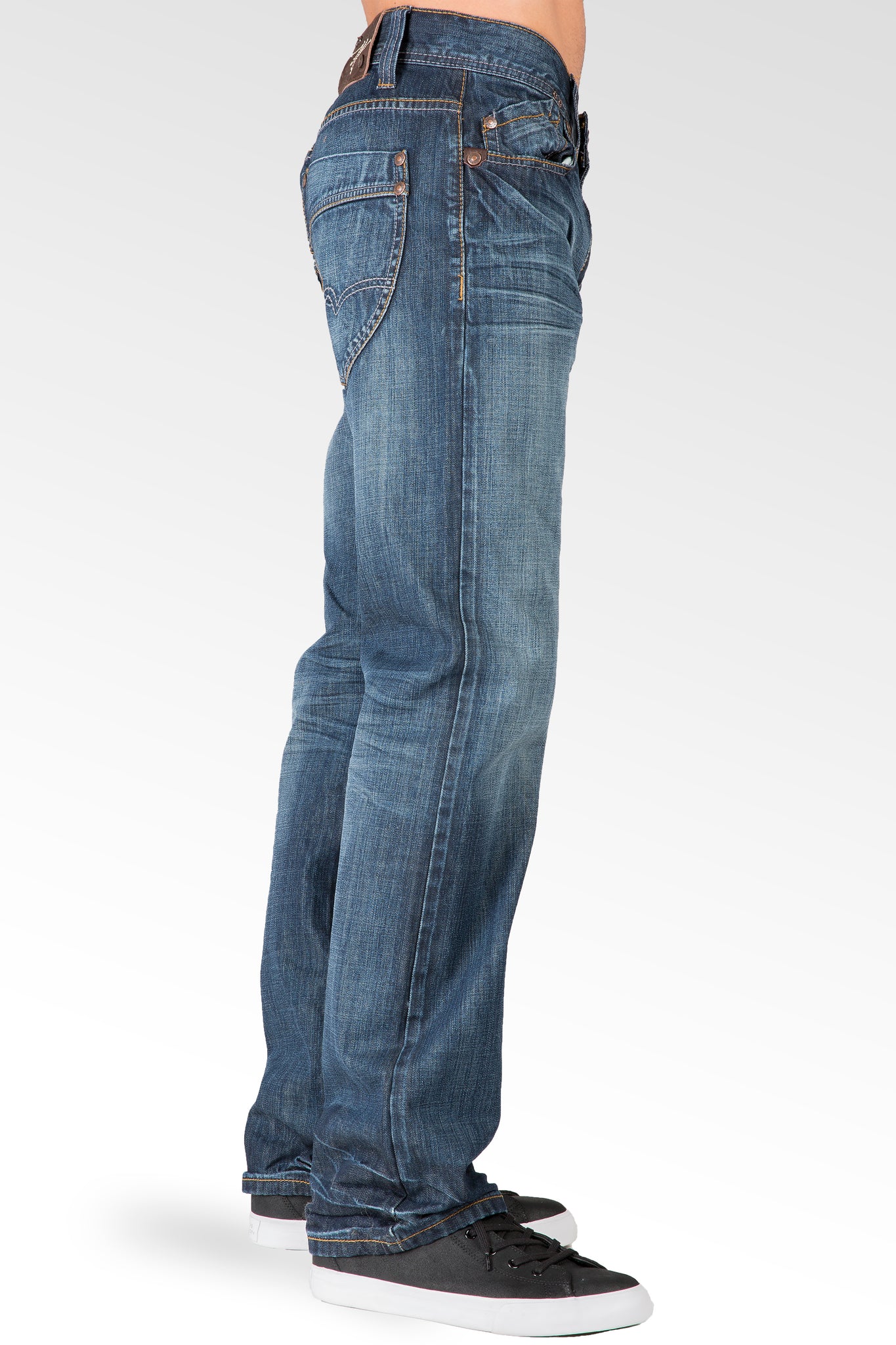 Hand Sanded Blue Relaxed Straight Fit Premium Denim Jeans Whiskering