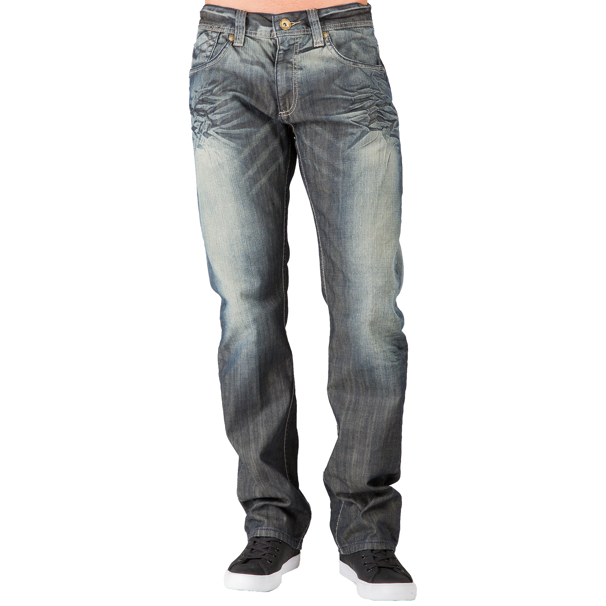 Dark Tint Relaxed Straight Leg Premium Denim signature 5 pocket Jeans Wrinkle Whiskering