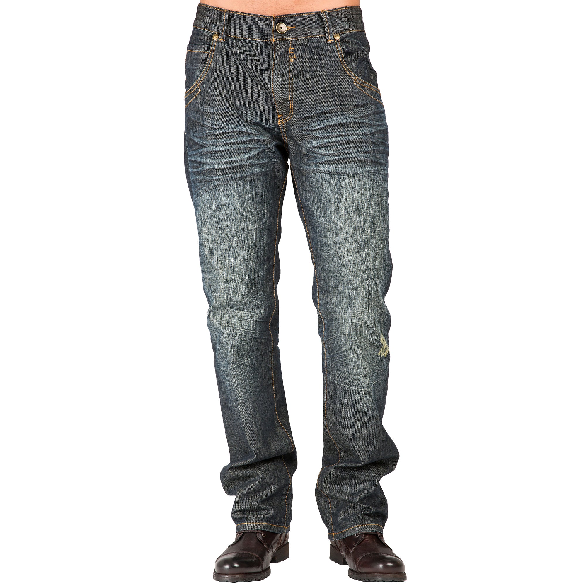Level 7 Men's Relaxed Straight Dark Vintage Zip Pocket Jeans