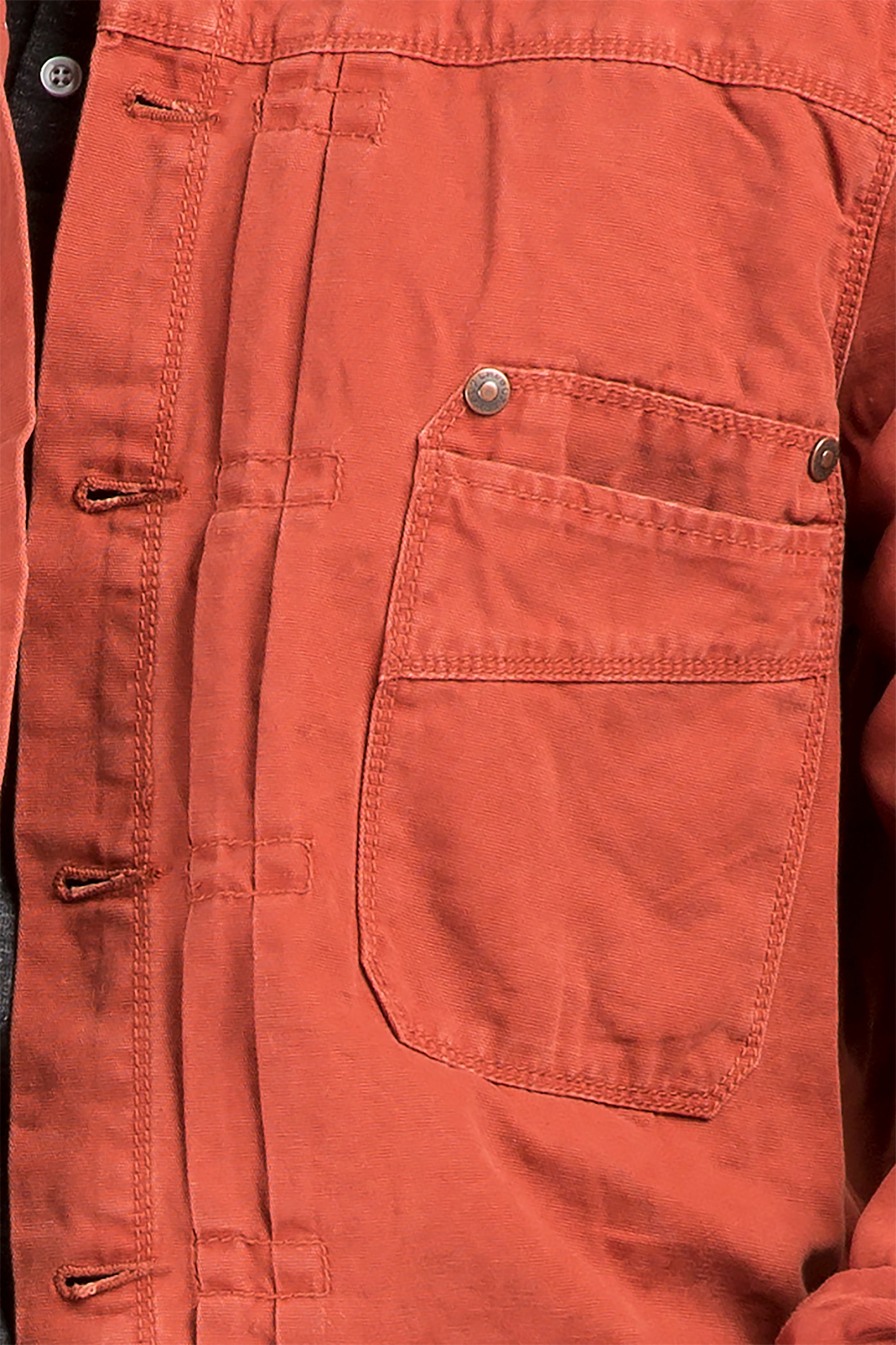 Level 7 Men's Rust Red Canvas Trucker Jacket, 100% Cotton Rugged