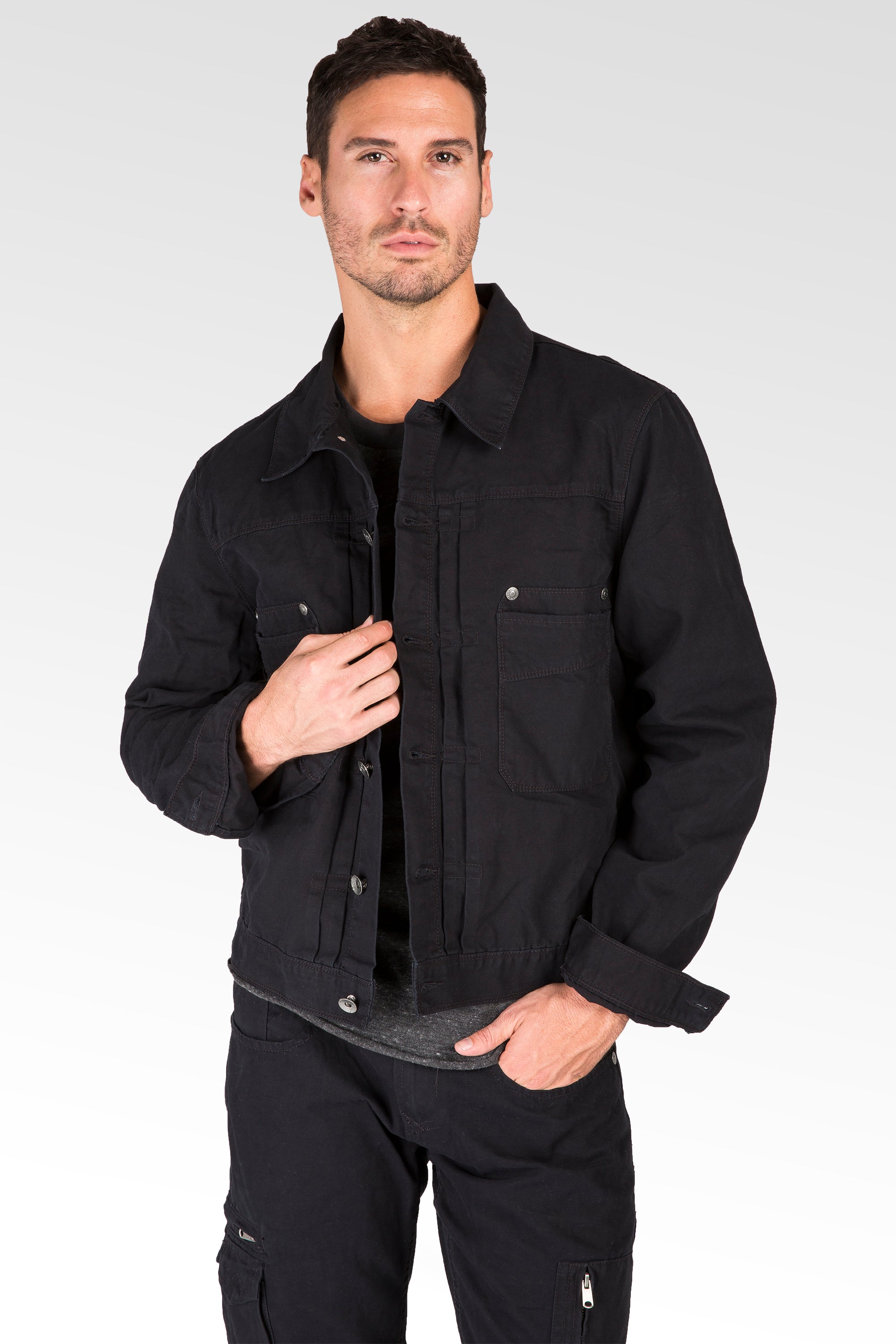 Level 7 Men's Black Canvas Trucker Jacket, 100% Cotton Rugged Wash – Level  7 Jeans