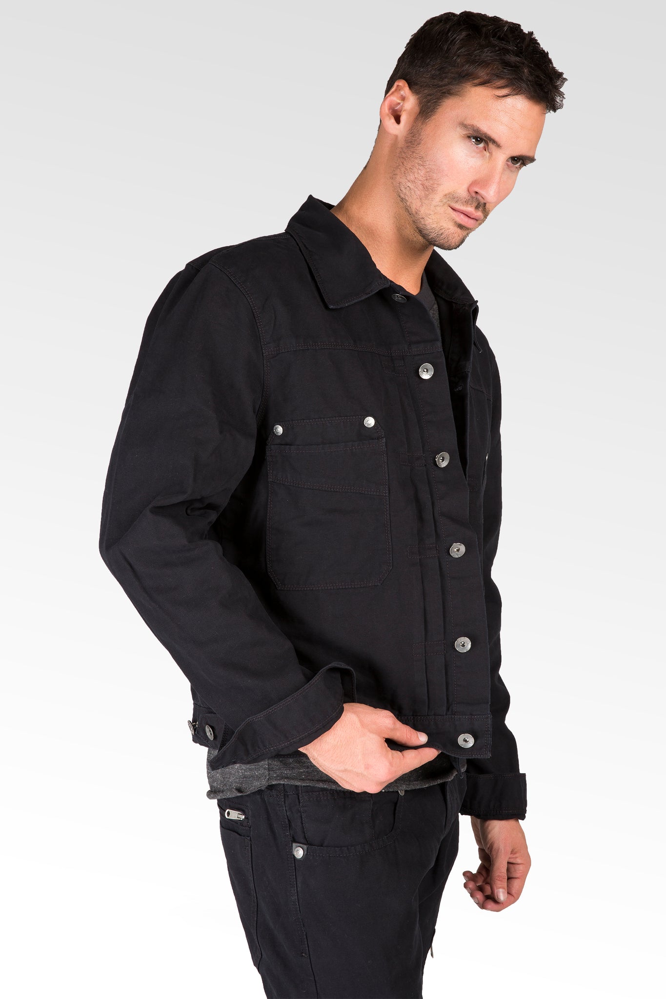 Black Heavy Canvas Trucker Jacket 100% Cotton Rugged & Stylish
