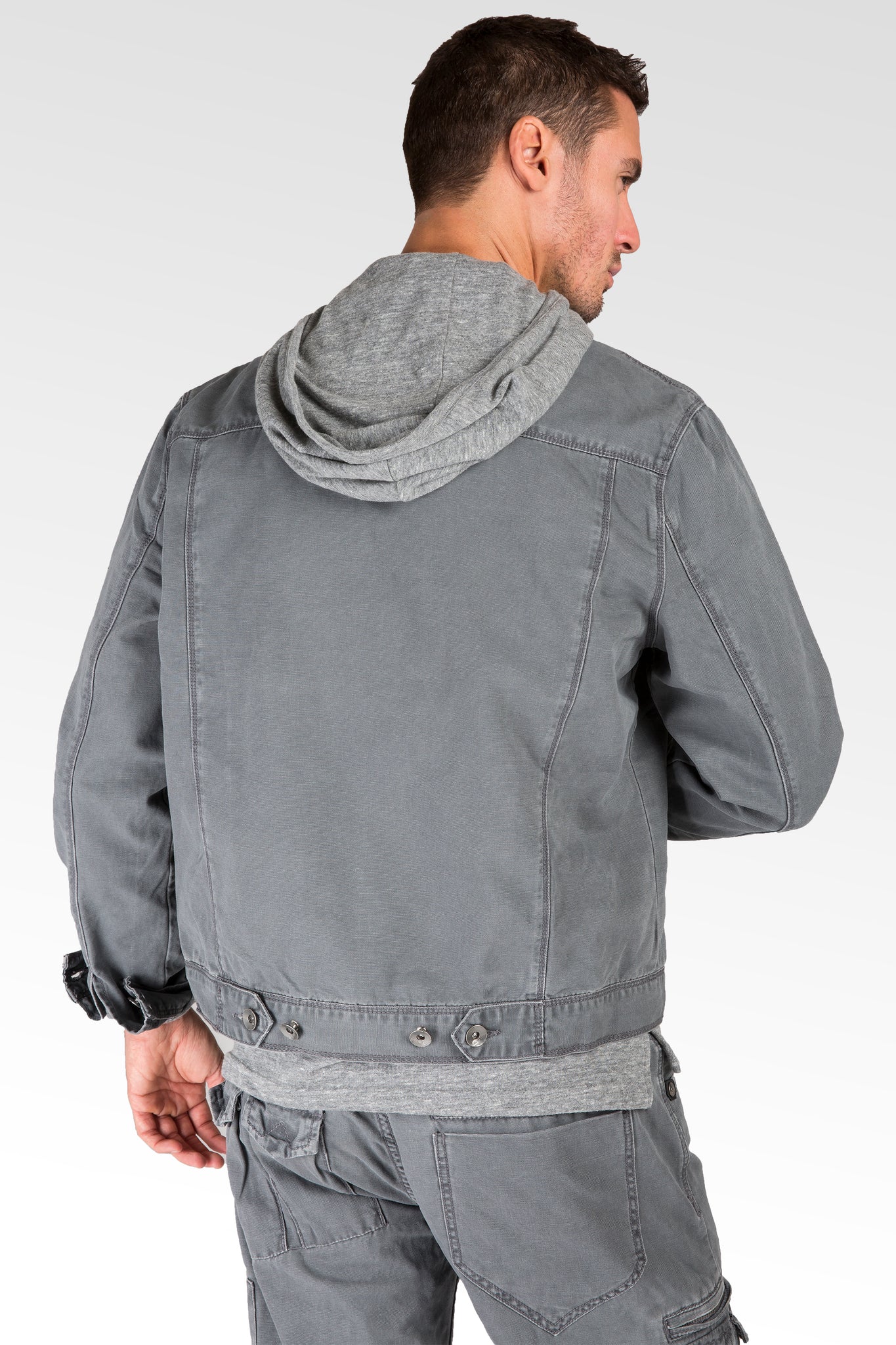 Charcoal Grey Heavy Stone Wash Canvas Trucker Jacket 100% Cotton Rugged & Stylish