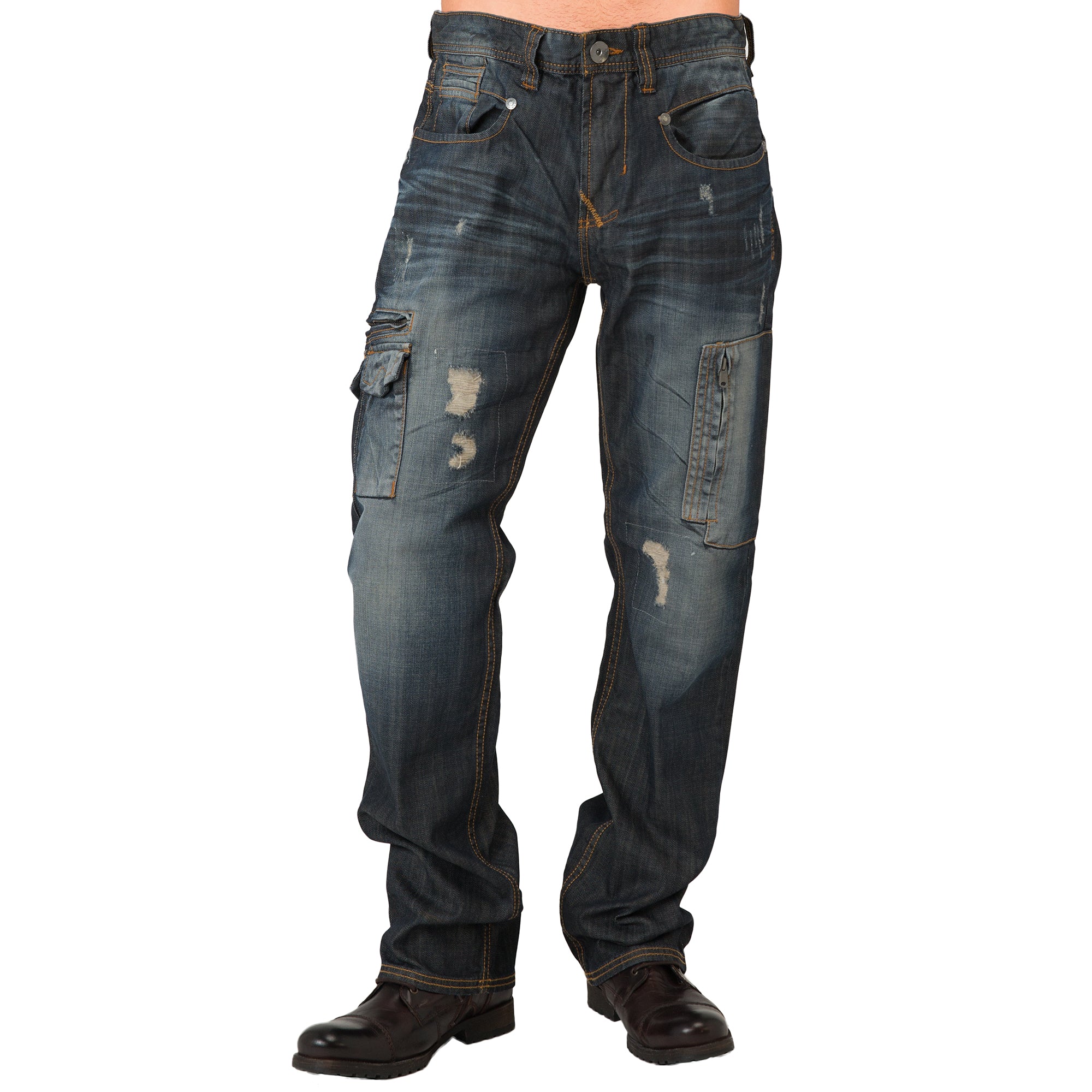 [EVISU] Pocket Hills Straight Denim Pants / 税込み Women's Highted Waist Cargo Jeans Straight Leg Streetwear