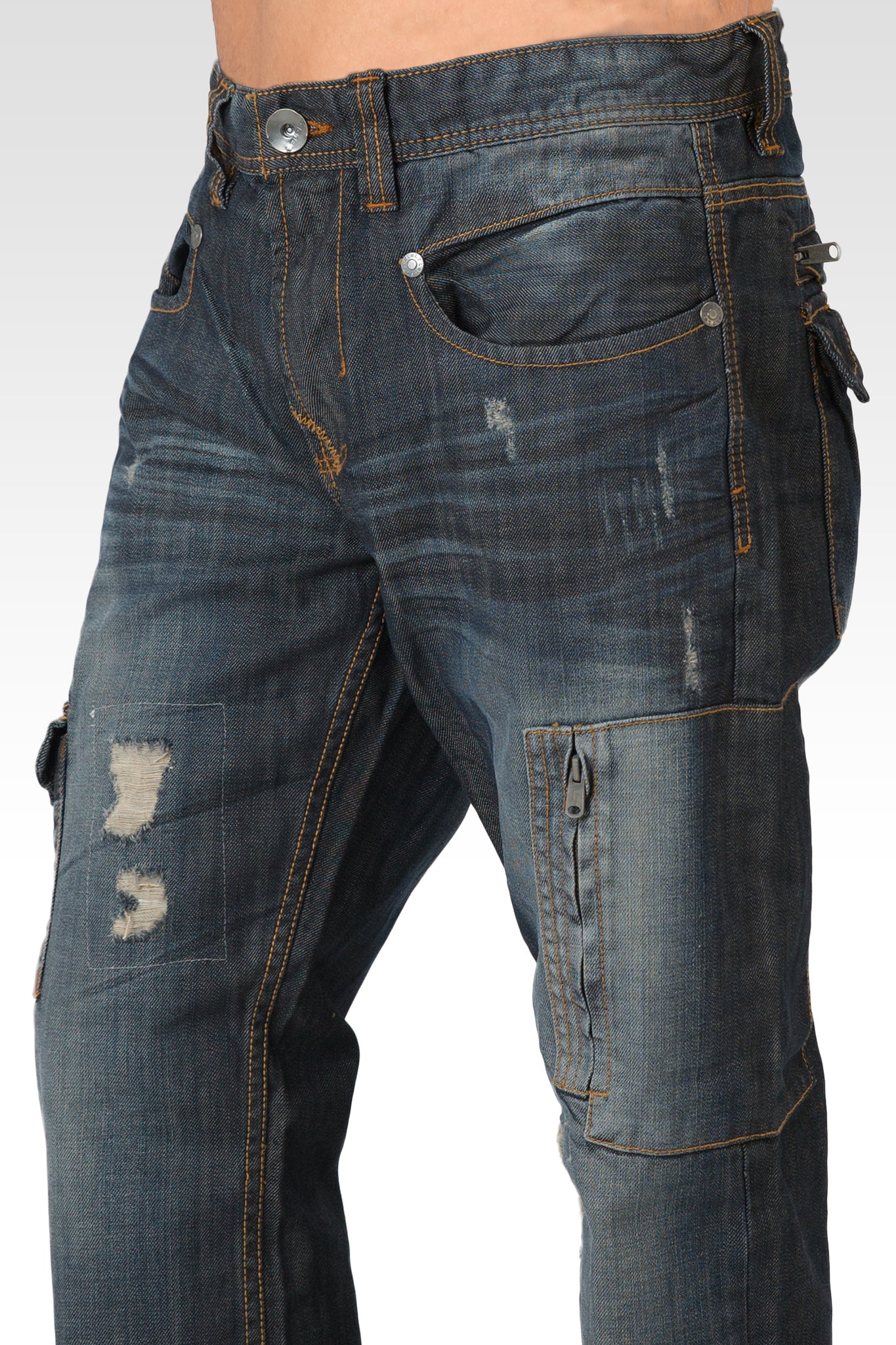 Men's Midrise Relaxed Fit Premium Denim Jeans with Utility Pockets